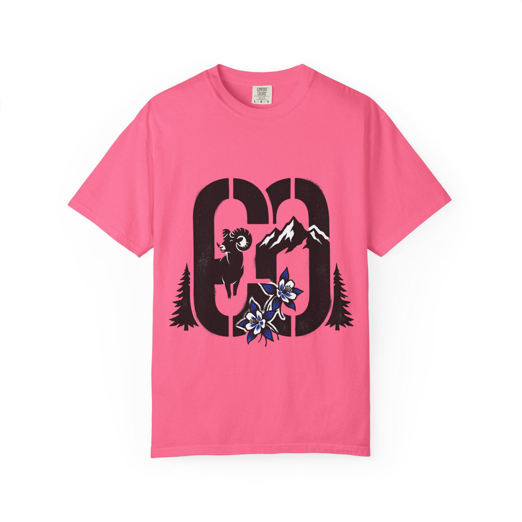 OurStateTees - Colorado CO Rocky Mountain Anniversary Tee — Mountain Goat & Wildflower Graphic T-Shirt