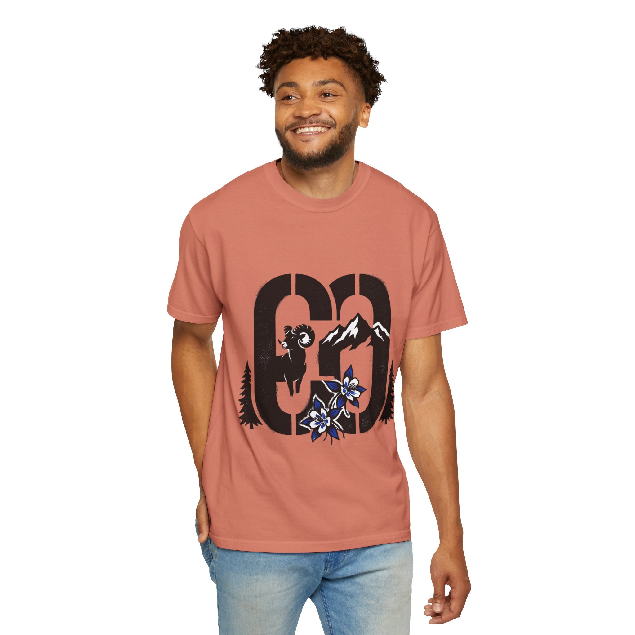 OurStateTees - Colorado CO Rocky Mountain Anniversary Tee — Mountain Goat & Wildflower Graphic T-Shirt