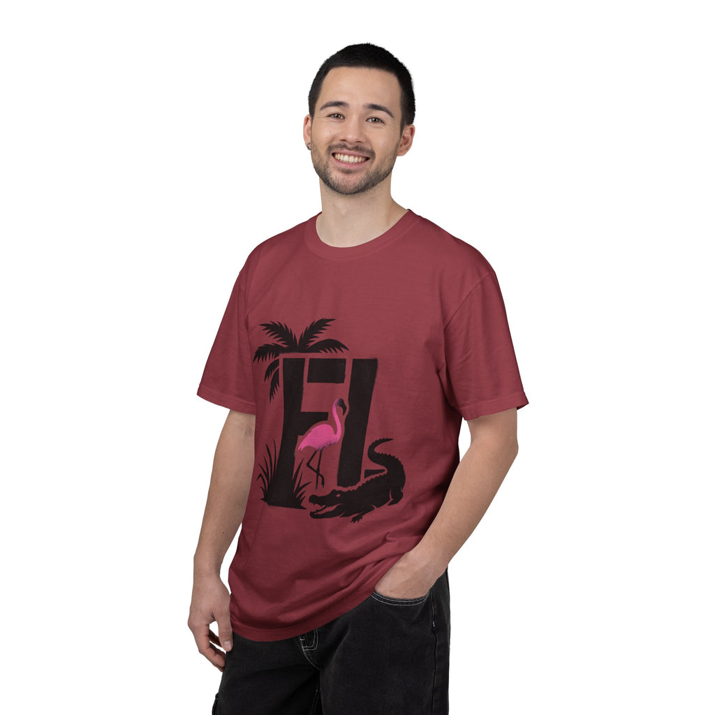 OurState Tees - Florida FL - Tropical Flamingo & Alligator Graphic