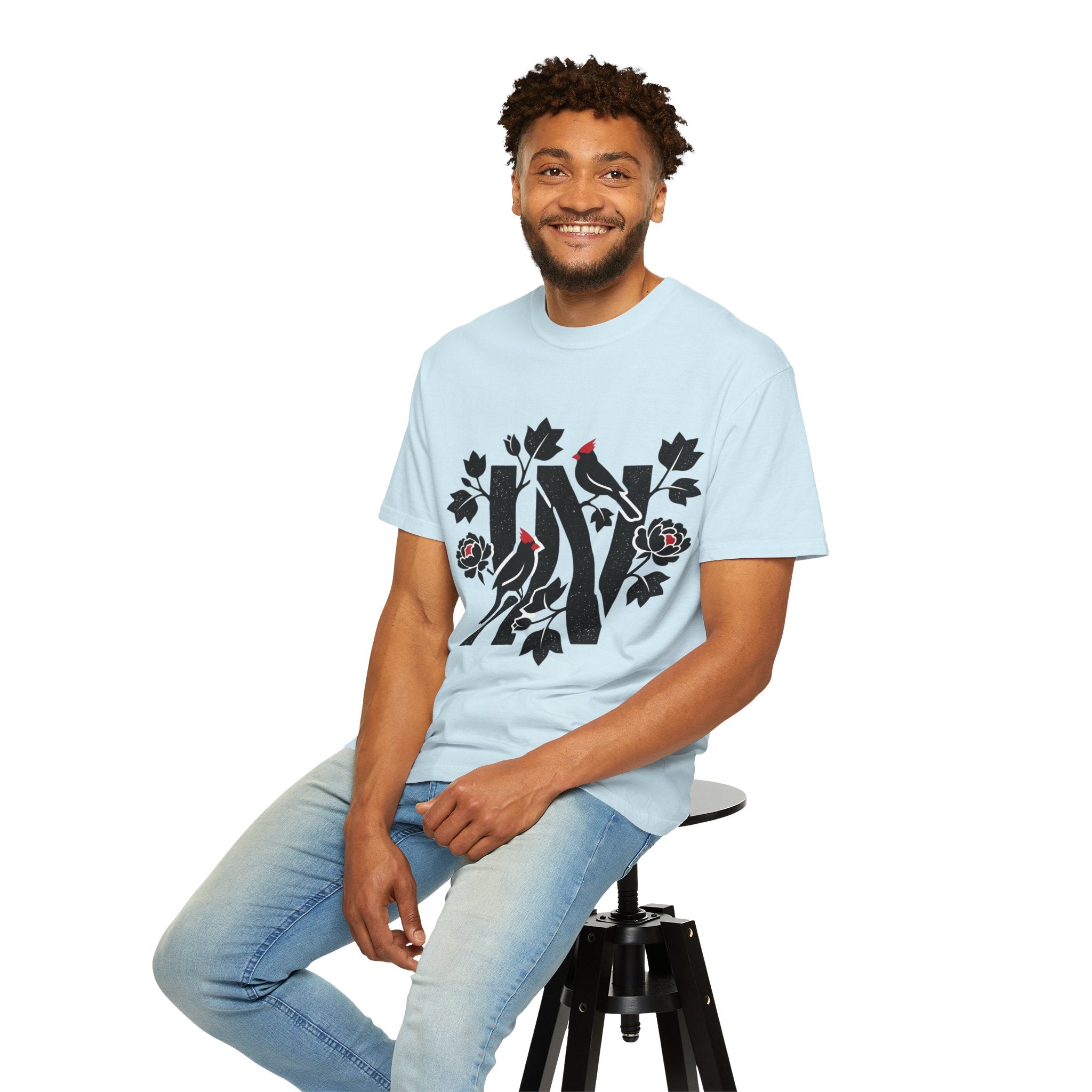 OurStateTees - Indiana IN Cardinal & Floral 'N' Monogram T-Shirt — Botanical Letter Tee