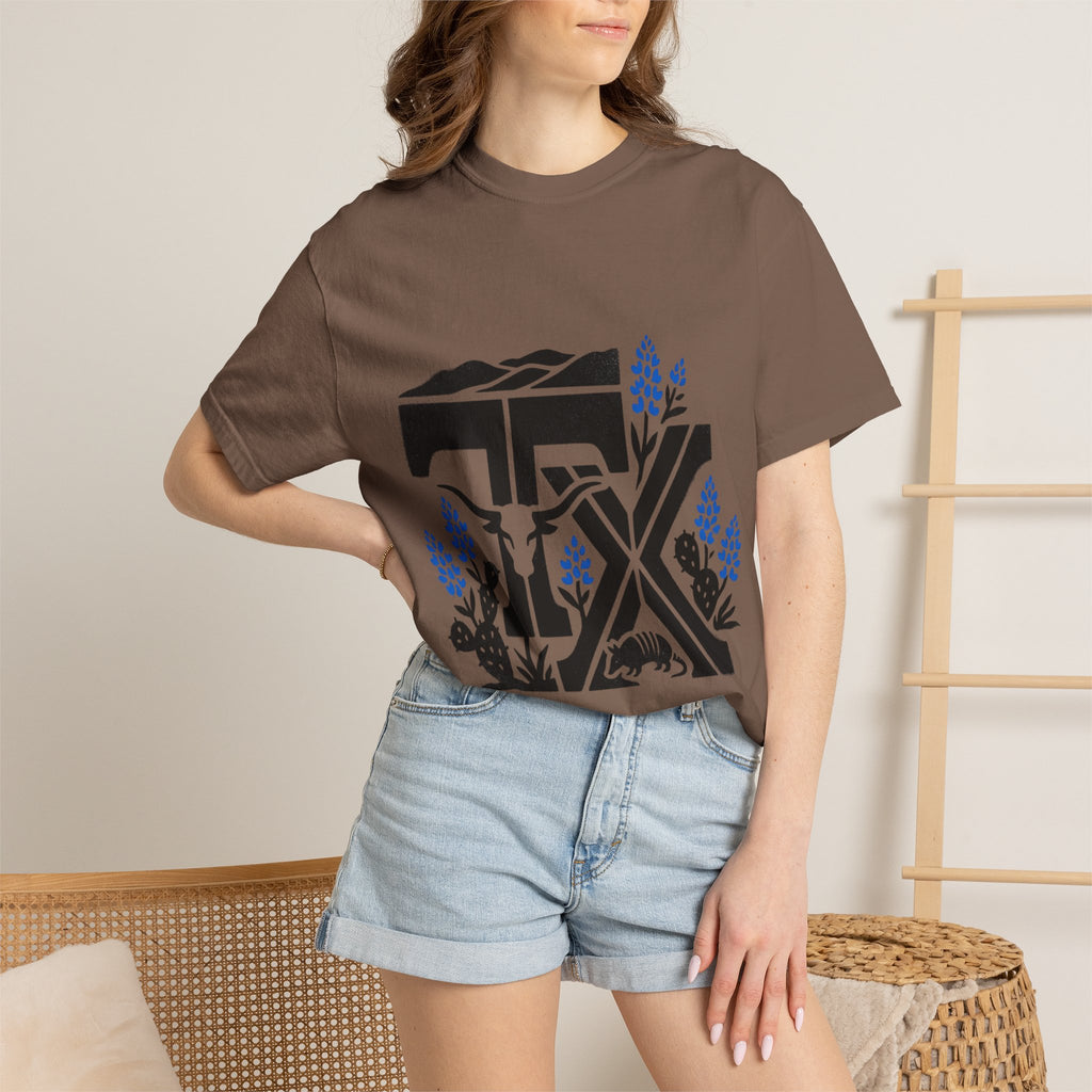 OurStateTees - TX Texas Southwestern Tee — Longhorn, Armadillo & Bluebonnet Graphic T-Shirt