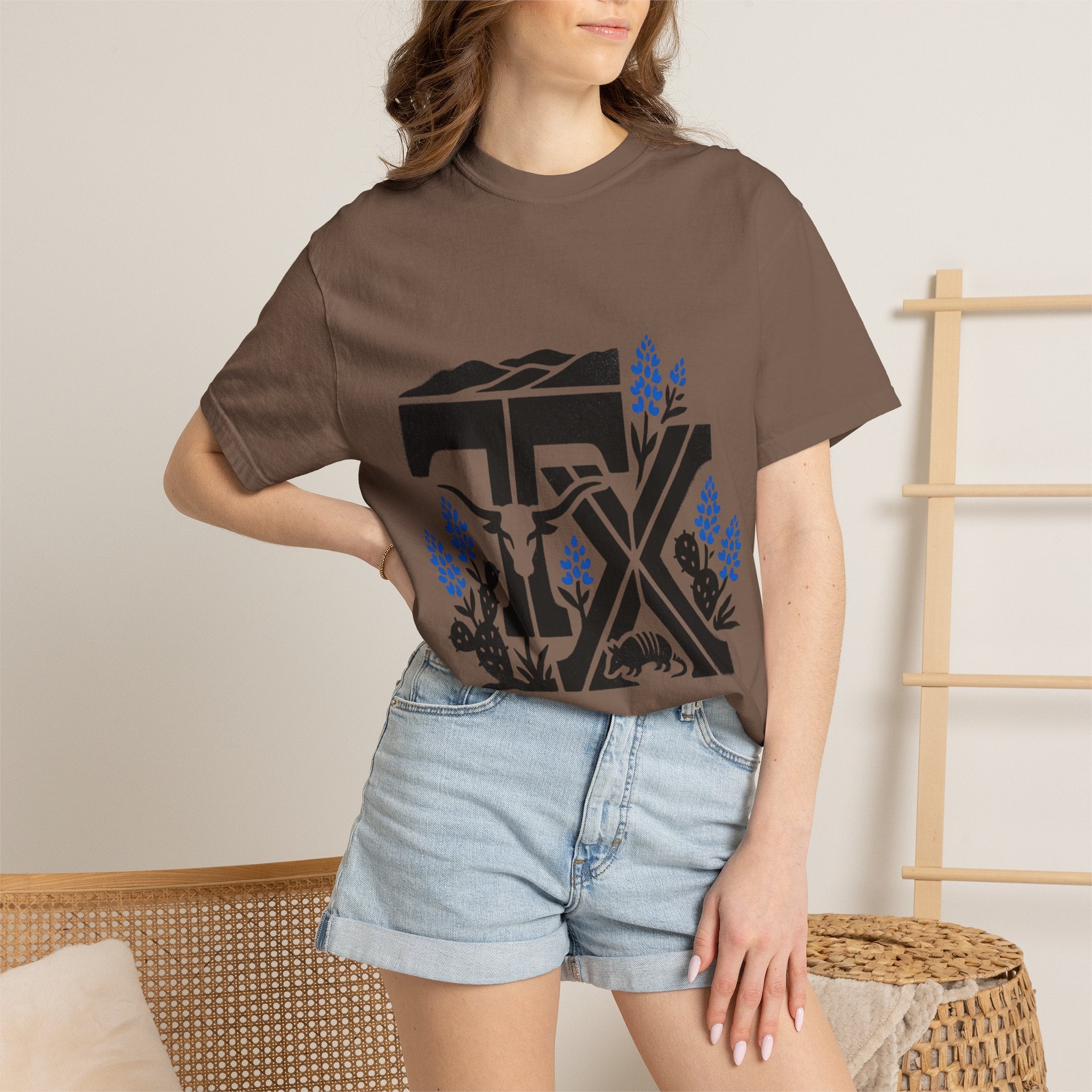 OurStateTees - TX Texas Southwestern Tee — Longhorn, Armadillo & Bluebonnet Graphic T-Shirt