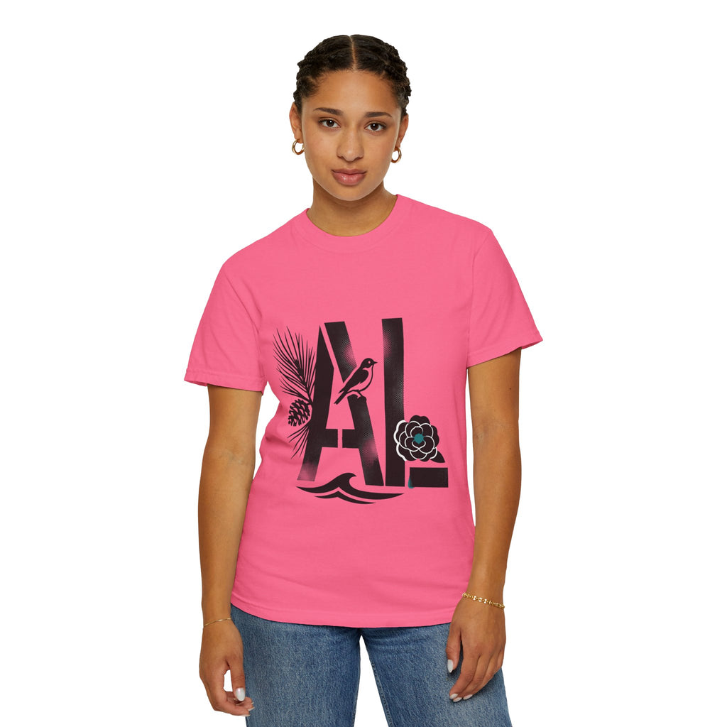 OurStateTees - Alabama AL Botanical Graphic T-Shirt — California Palm, Flower & Bird Design