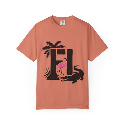 OurState Tees - Florida FL - Tropical Flamingo & Alligator Graphic