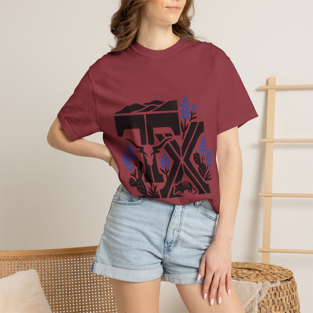 OurStateTees - TX Texas Southwestern Tee — Longhorn, Armadillo & Bluebonnet Graphic T-Shirt
