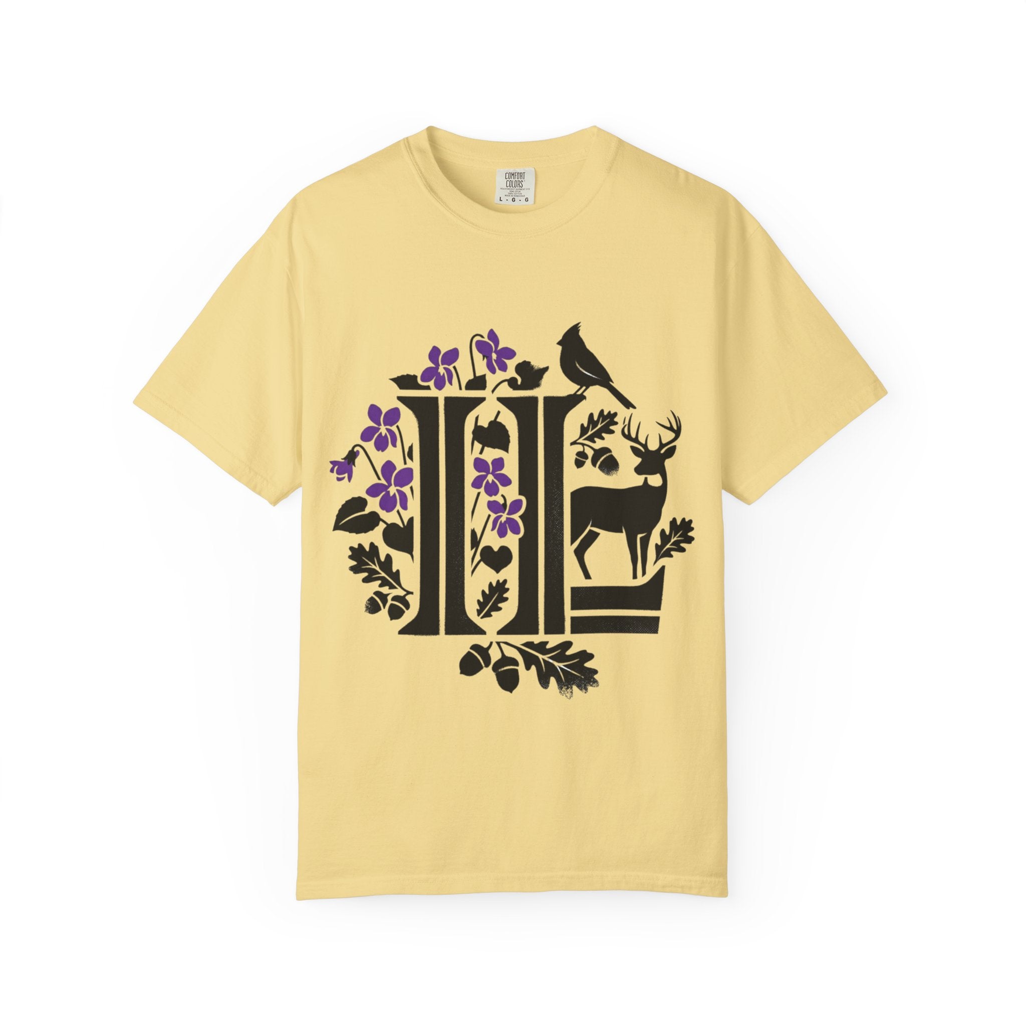 OurStateTees - Illinois IL -  Nature Initial Monogram with Deer & Birds (Floral Letter II)