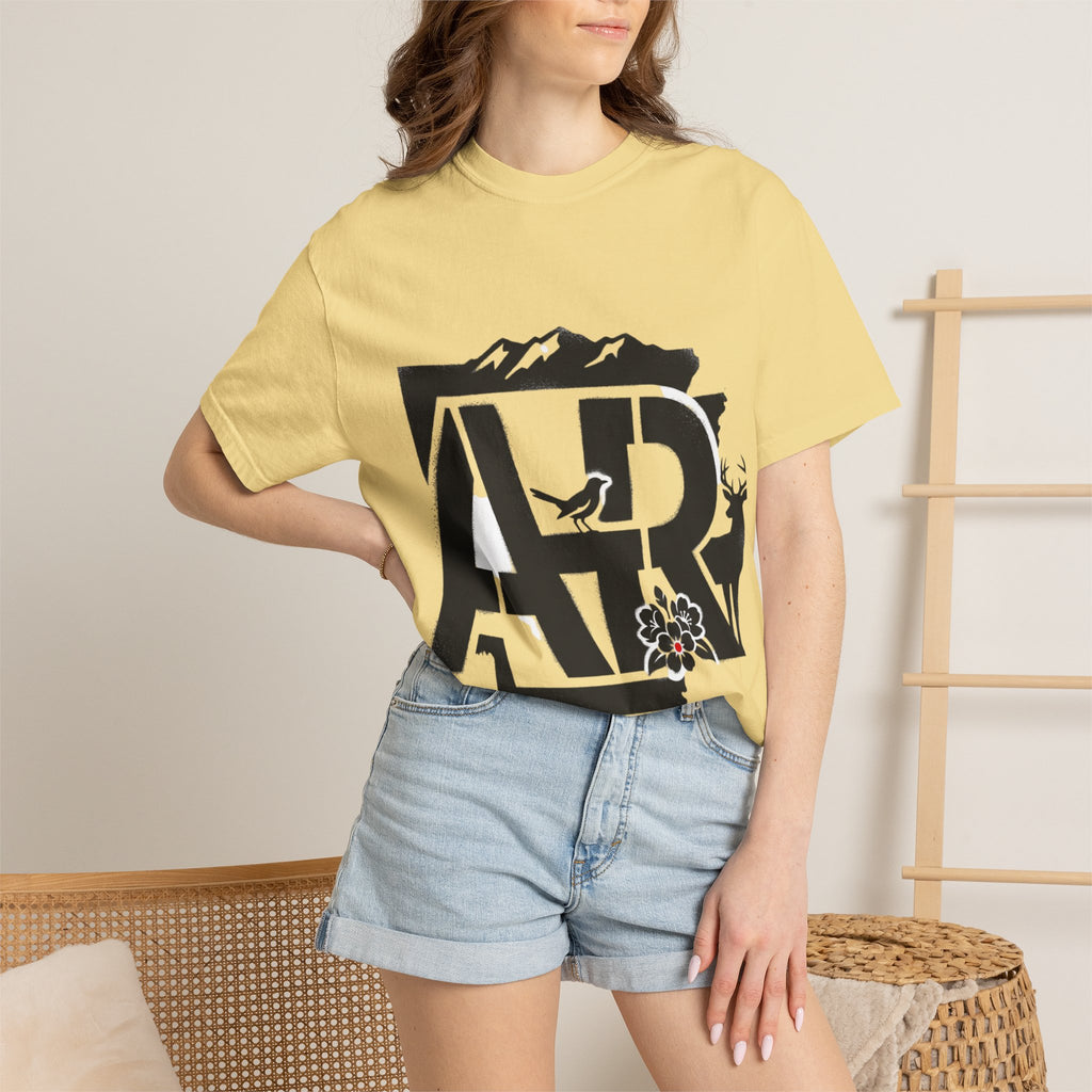 OurStateTees - Arkansas AR Mountain Logo T-Shirt — Nature Bird & Wildflower Graphic