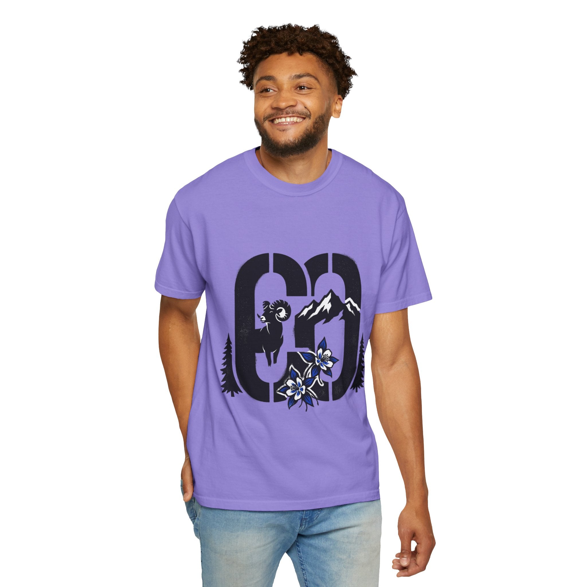 OurStateTees - Colorado CO Rocky Mountain Anniversary Tee — Mountain Goat & Wildflower Graphic T-Shirt