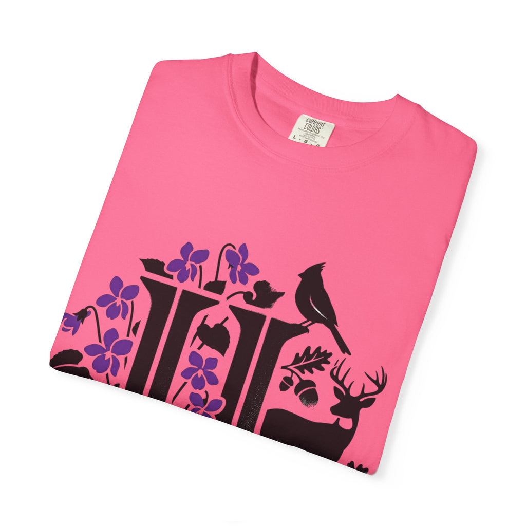 OurStateTees - Illinois IL -  Nature Initial Monogram with Deer & Birds (Floral Letter II)