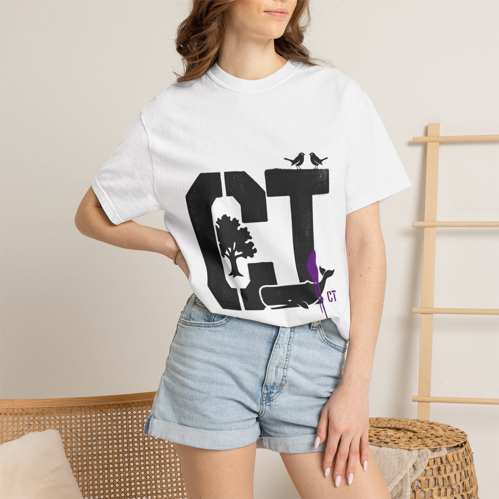 OurStateTees - Connecticut CT State T-Shirt — Connecticut Nature Graphic Tee with Whales, Trees & Birds