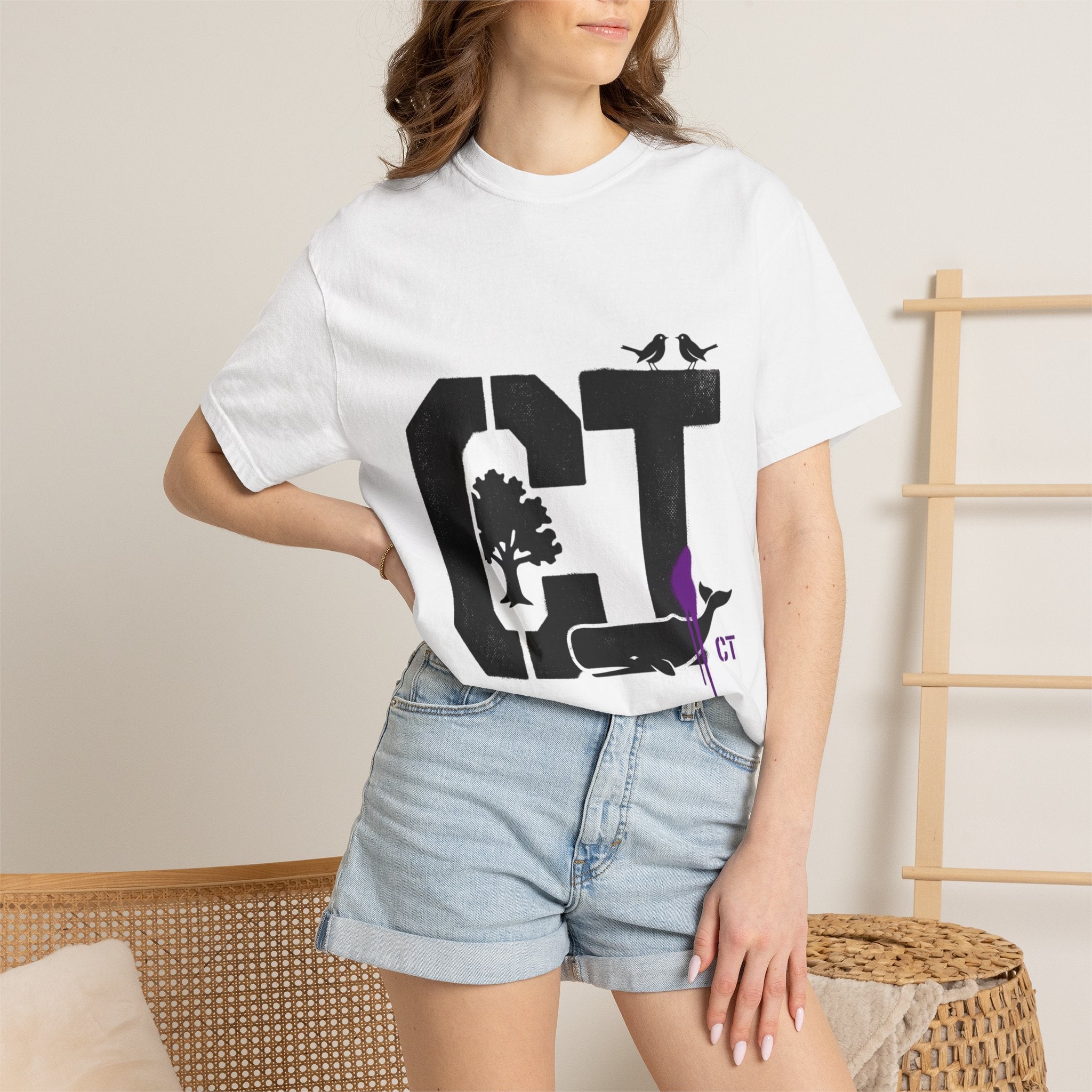 OurStateTees - Connecticut CT State T-Shirt — Connecticut Nature Graphic Tee with Whales, Trees & Birds
