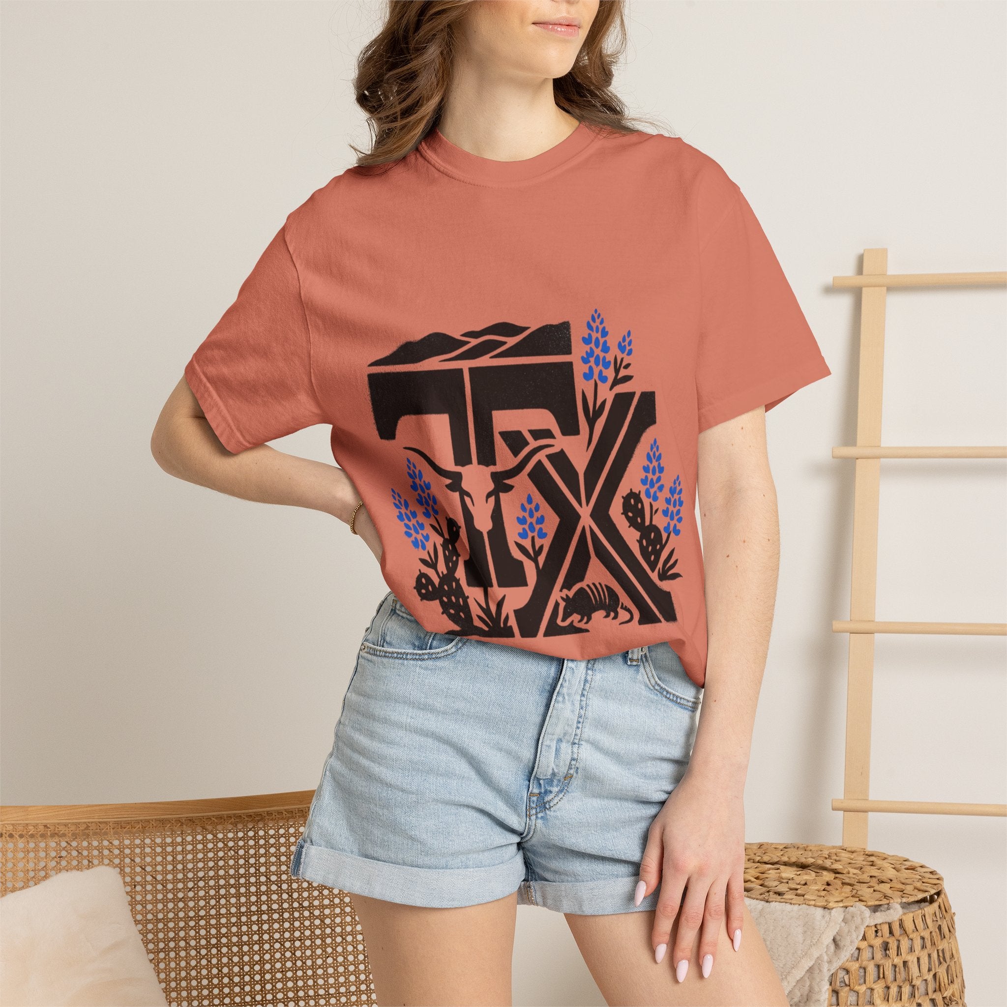 OurStateTees - TX Texas Southwestern Tee — Longhorn, Armadillo & Bluebonnet Graphic T-Shirt
