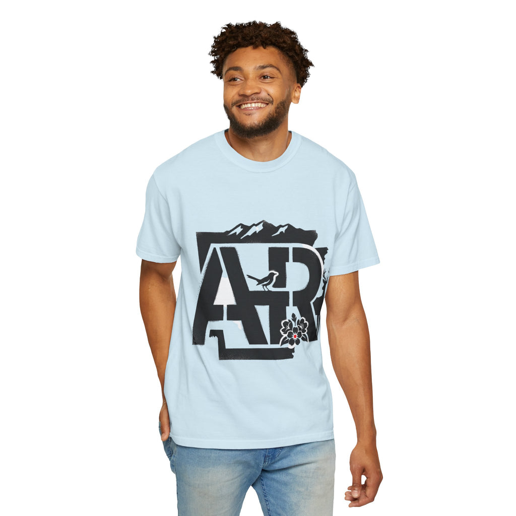 OurStateTees - Arkansas AR Mountain Logo T-Shirt — Nature Bird & Wildflower Graphic