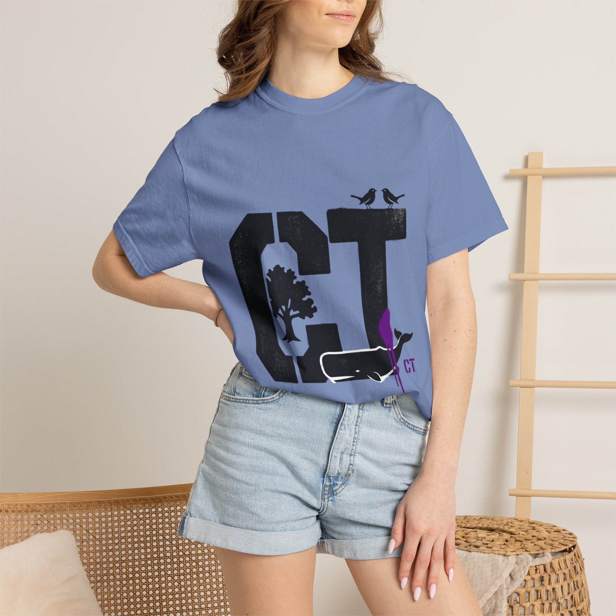 OurStateTees - Connecticut CT State T-Shirt — Connecticut Nature Graphic Tee with Whales, Trees & Birds