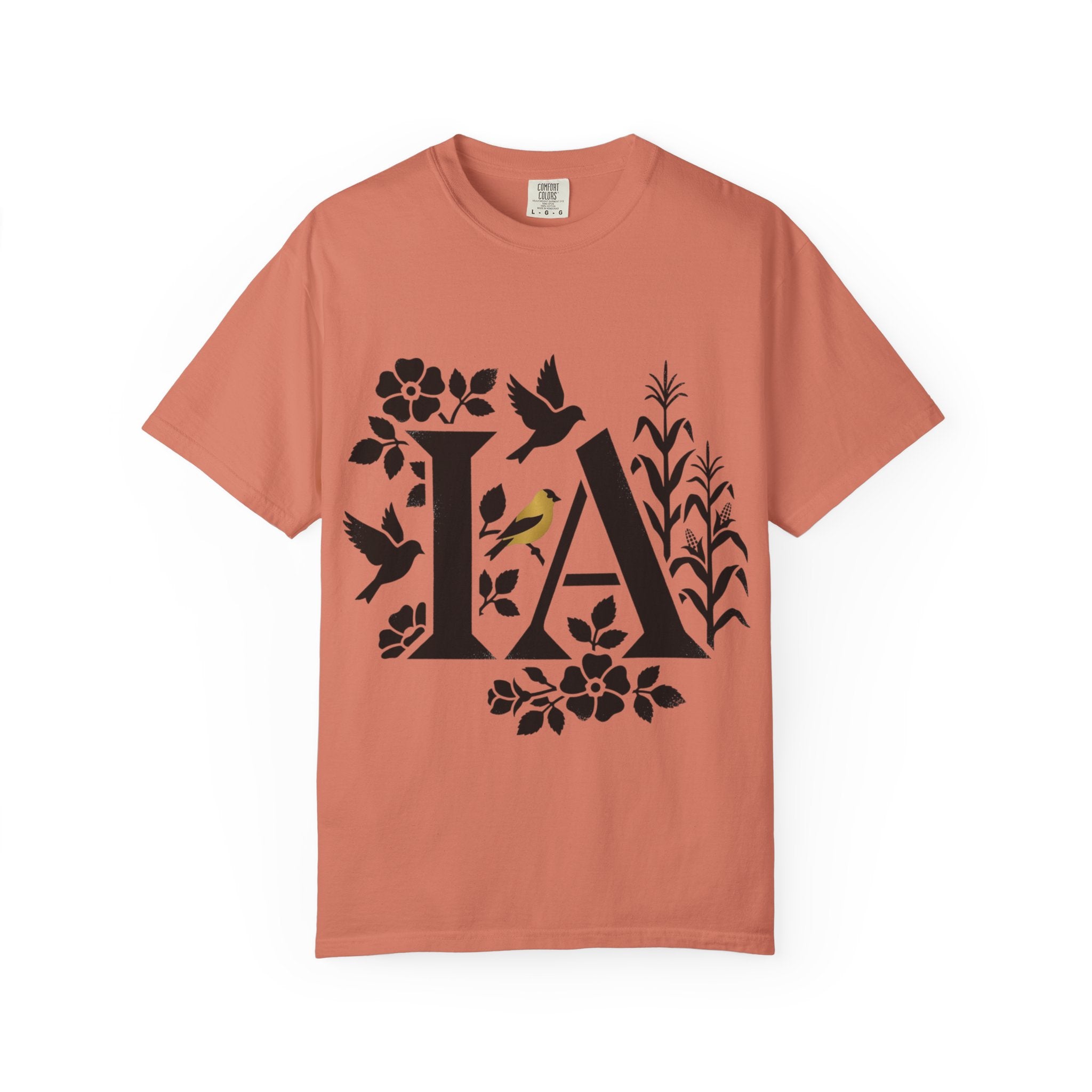 OurStateTees - Iowa IA Botanical Bird T-Shirt — Floral Initial Tee