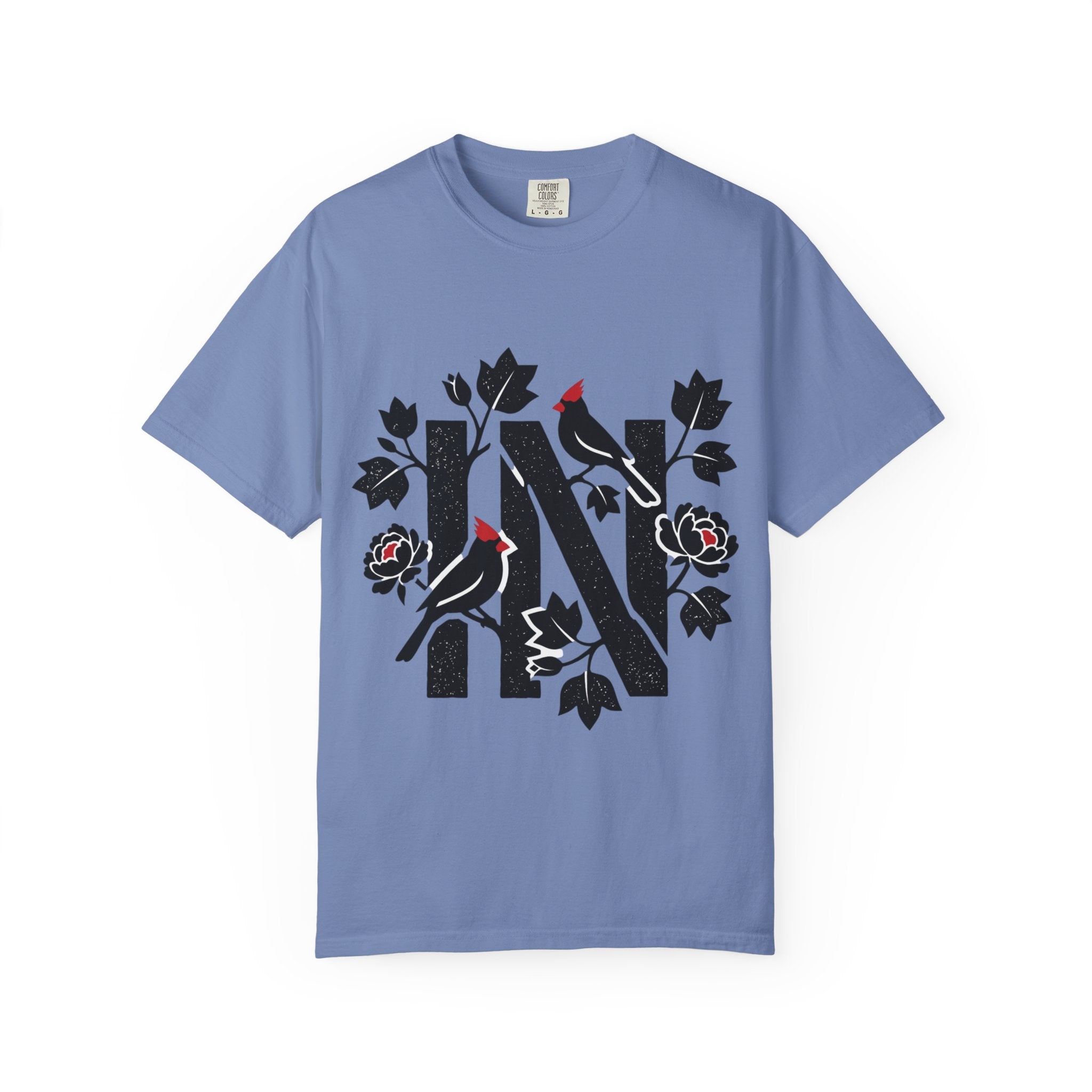 OurStateTees - Indiana IN Cardinal & Floral 'N' Monogram T-Shirt — Botanical Letter Tee