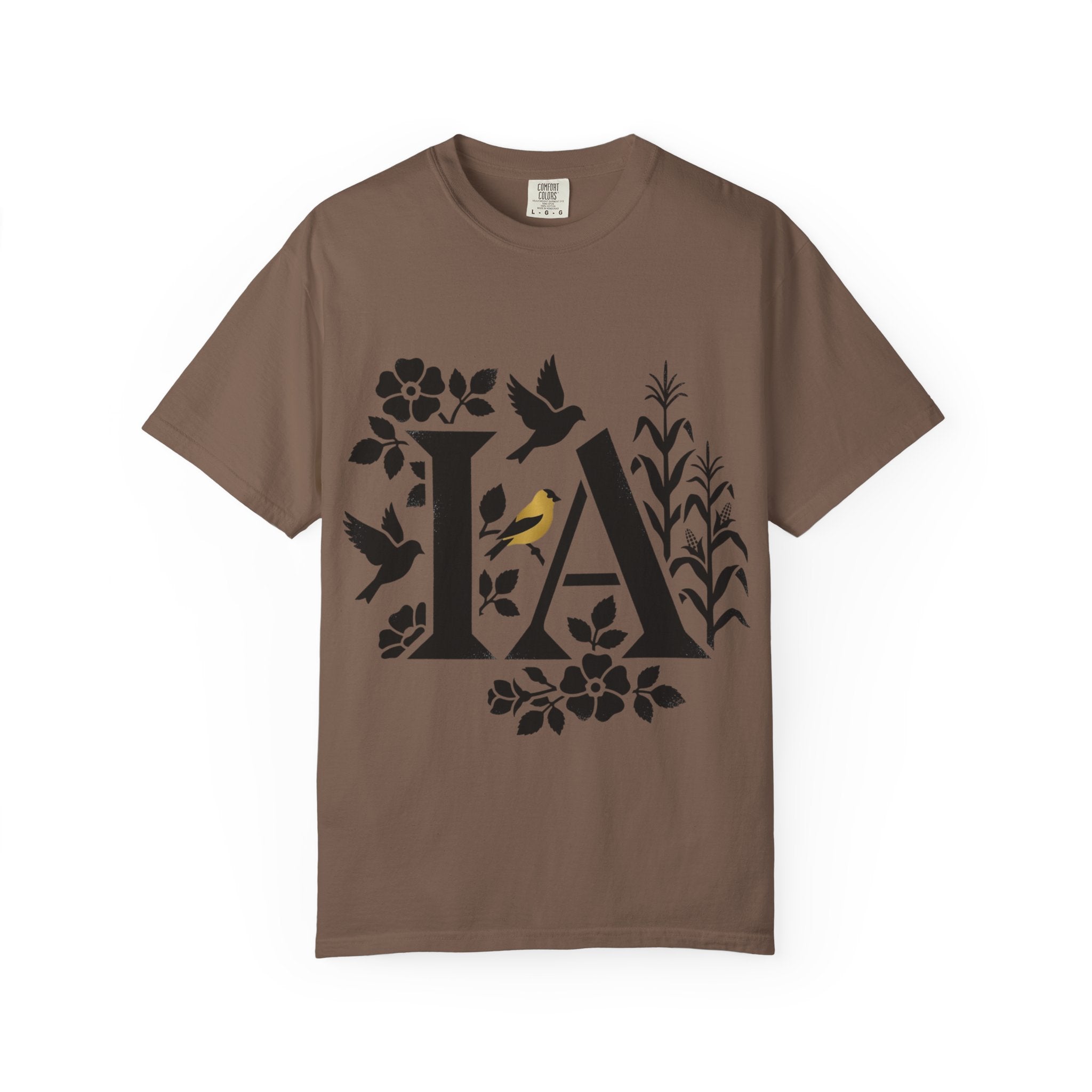 OurStateTees - Iowa IA Botanical Bird T-Shirt — Floral Initial Tee