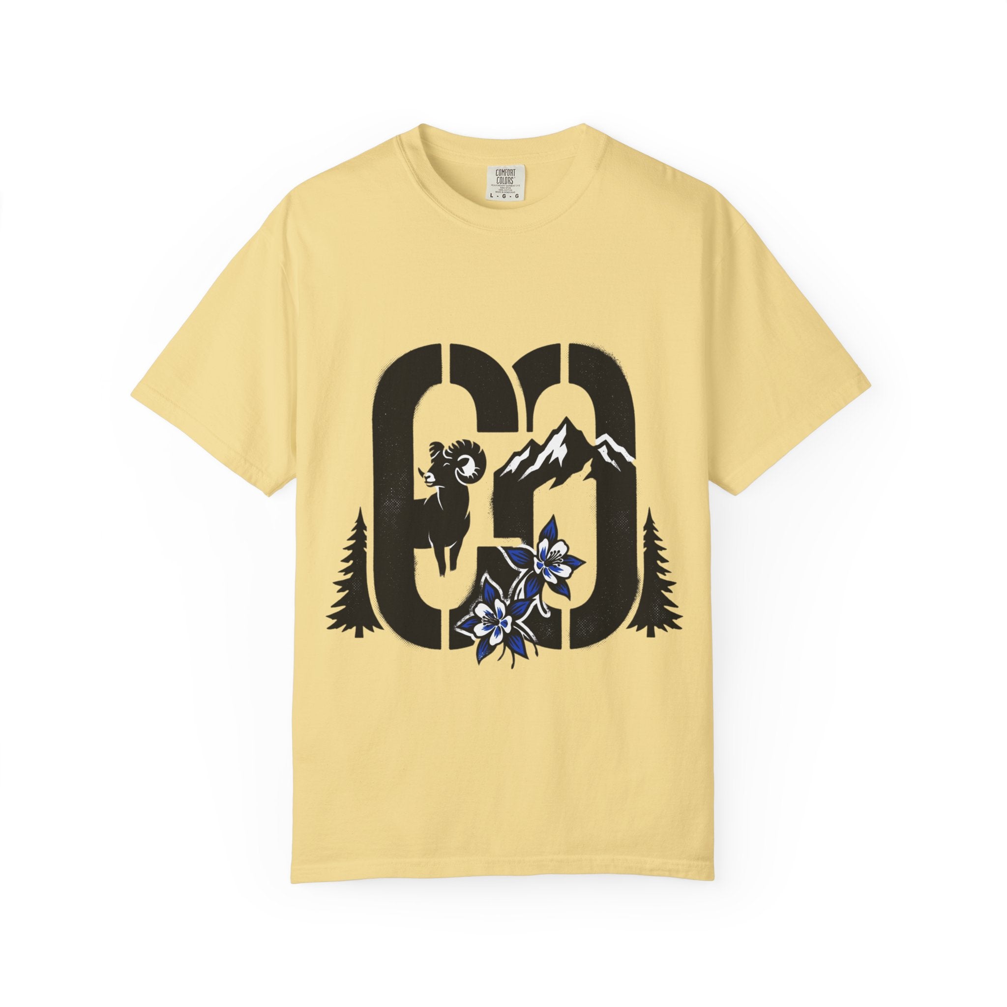 OurStateTees - Colorado CO Rocky Mountain Anniversary Tee — Mountain Goat & Wildflower Graphic T-Shirt