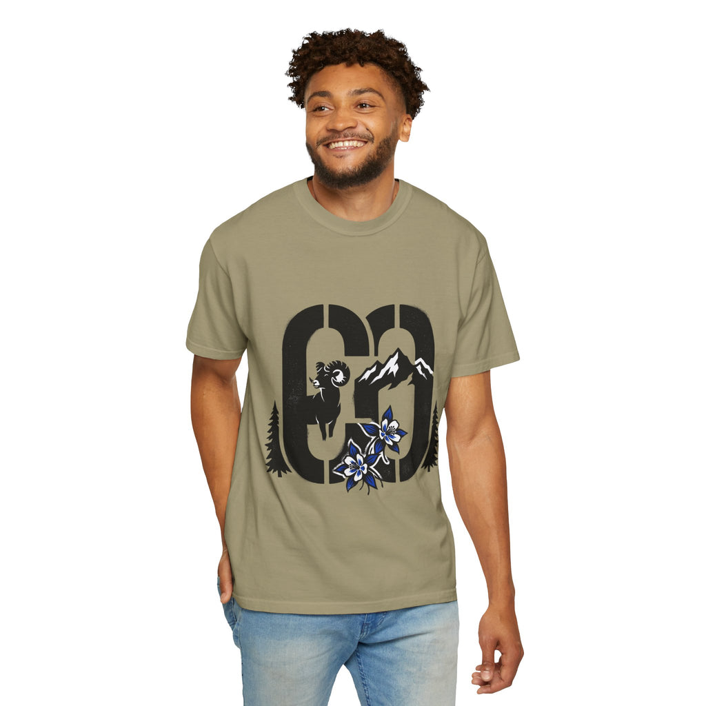 OurStateTees - Colorado CO Rocky Mountain Anniversary Tee — Mountain Goat & Wildflower Graphic T-Shirt