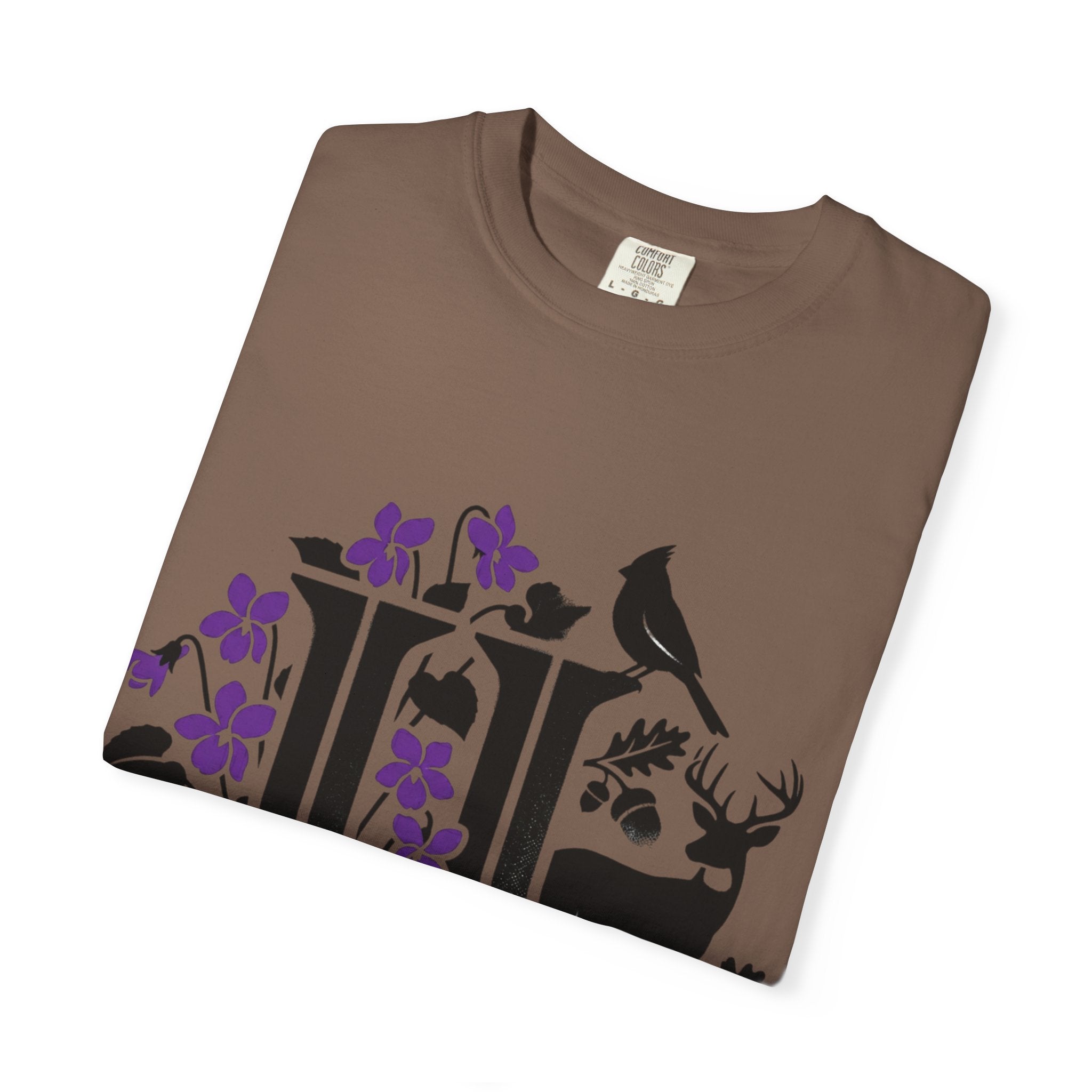 OurStateTees - Illinois IL -  Nature Initial Monogram with Deer & Birds (Floral Letter II)