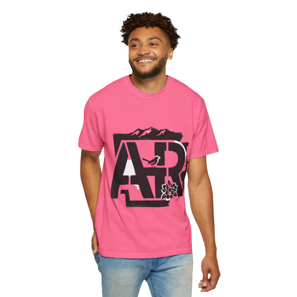 OurStateTees - Arkansas AR Mountain Logo T-Shirt — Nature Bird & Wildflower Graphic