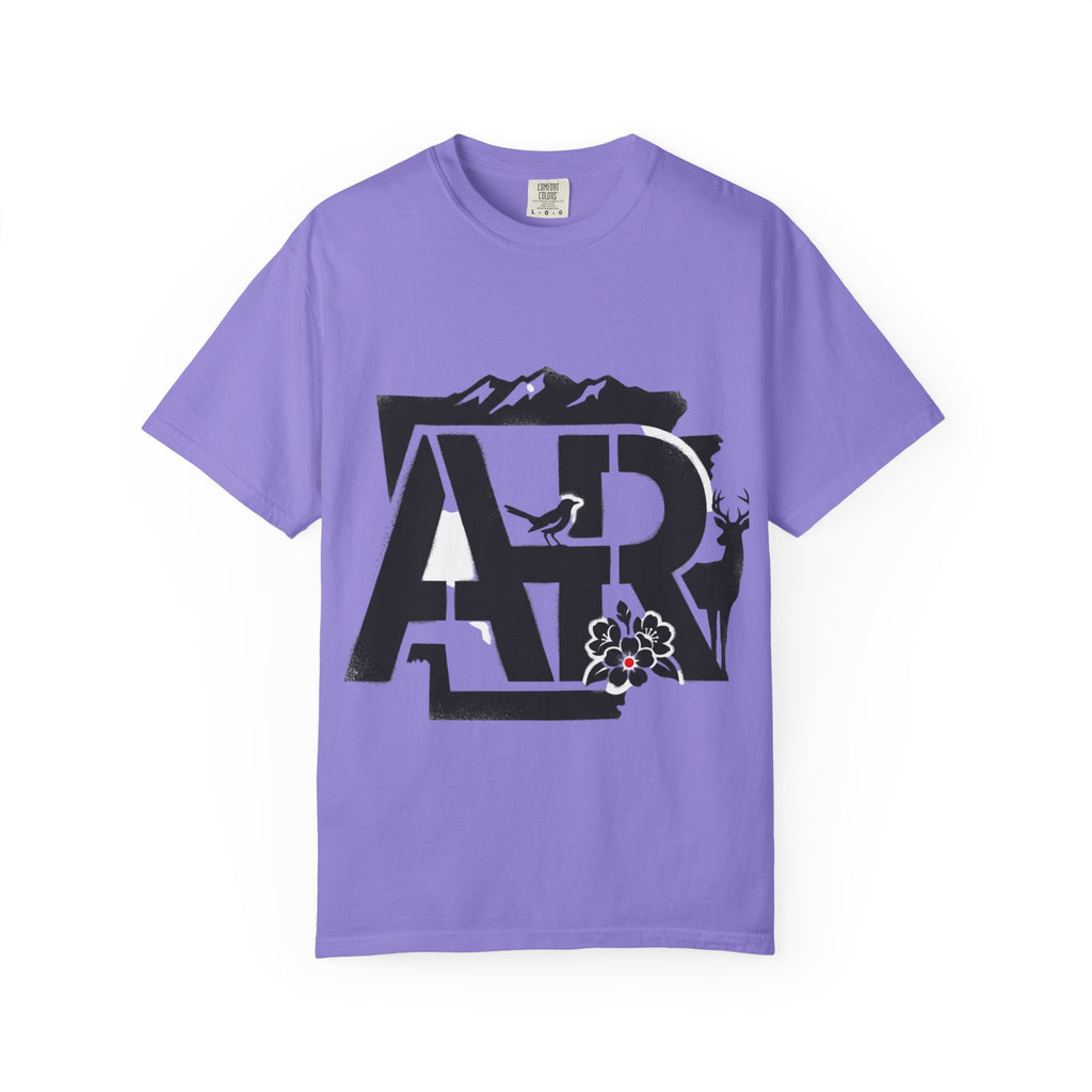 OurStateTees - Arkansas AR Mountain Logo T-Shirt — Nature Bird & Wildflower Graphic