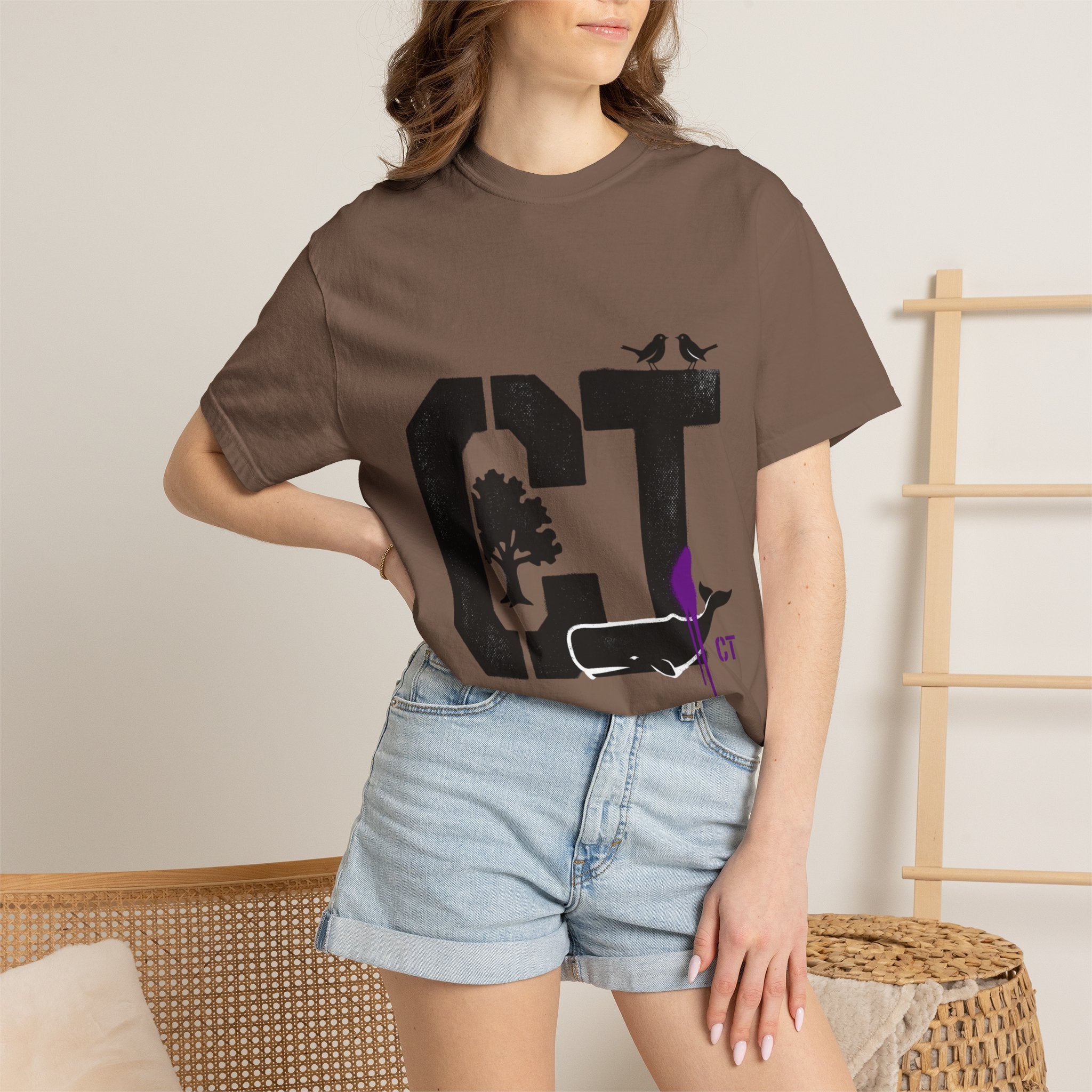 OurStateTees - Connecticut CT State T-Shirt — Connecticut Nature Graphic Tee with Whales, Trees & Birds