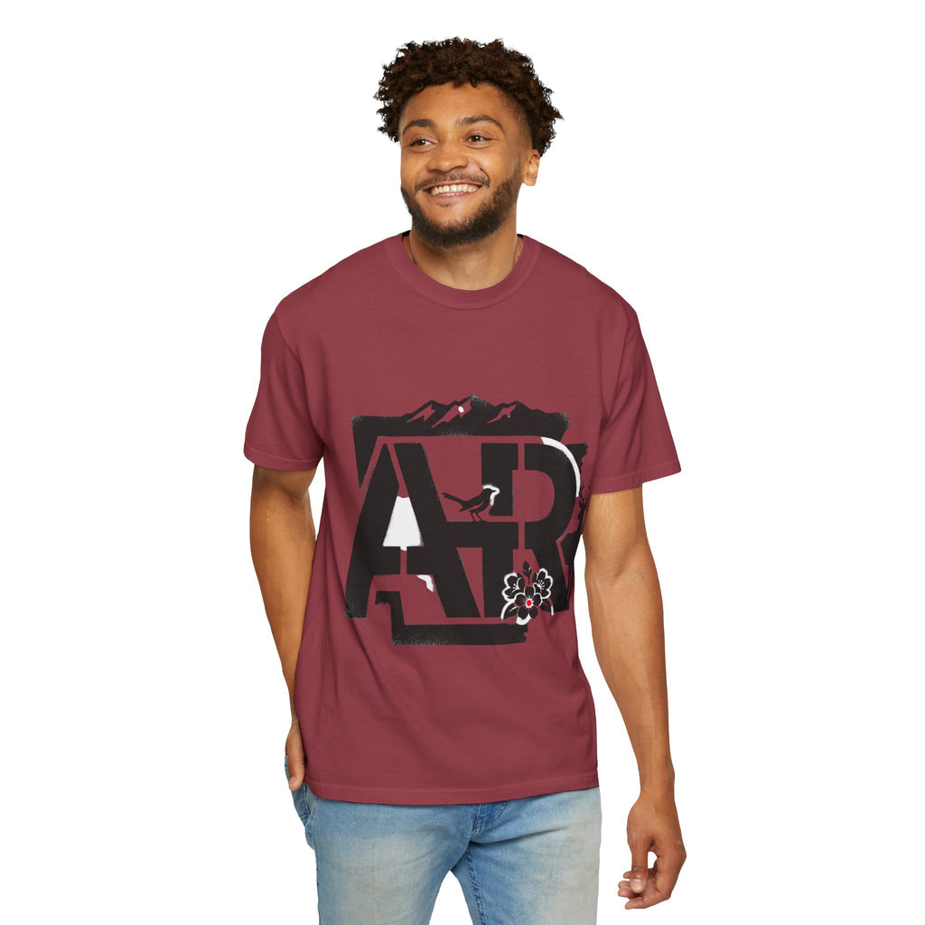 OurStateTees - Arkansas AR Mountain Logo T-Shirt — Nature Bird & Wildflower Graphic