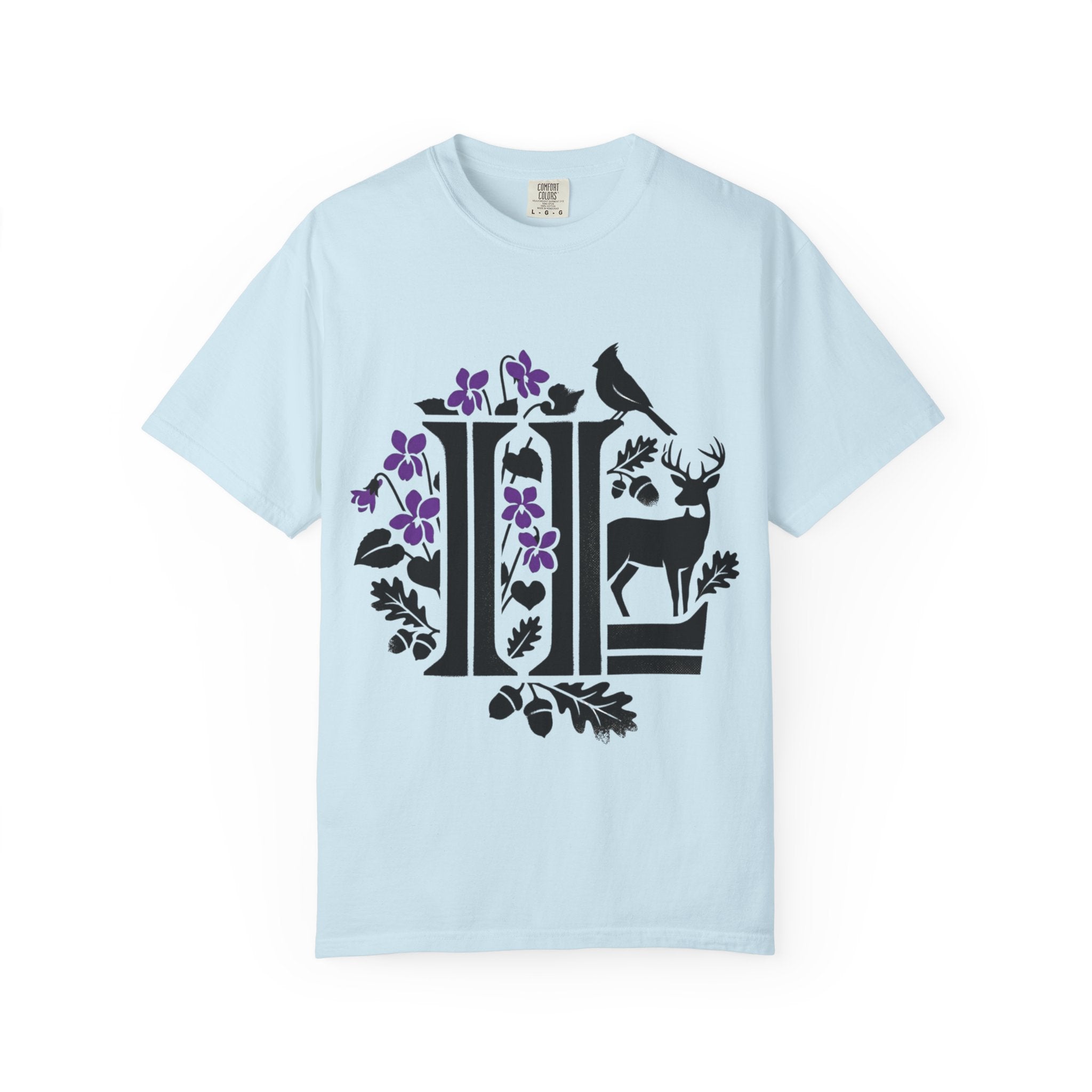 OurStateTees - Illinois IL -  Nature Initial Monogram with Deer & Birds (Floral Letter II)