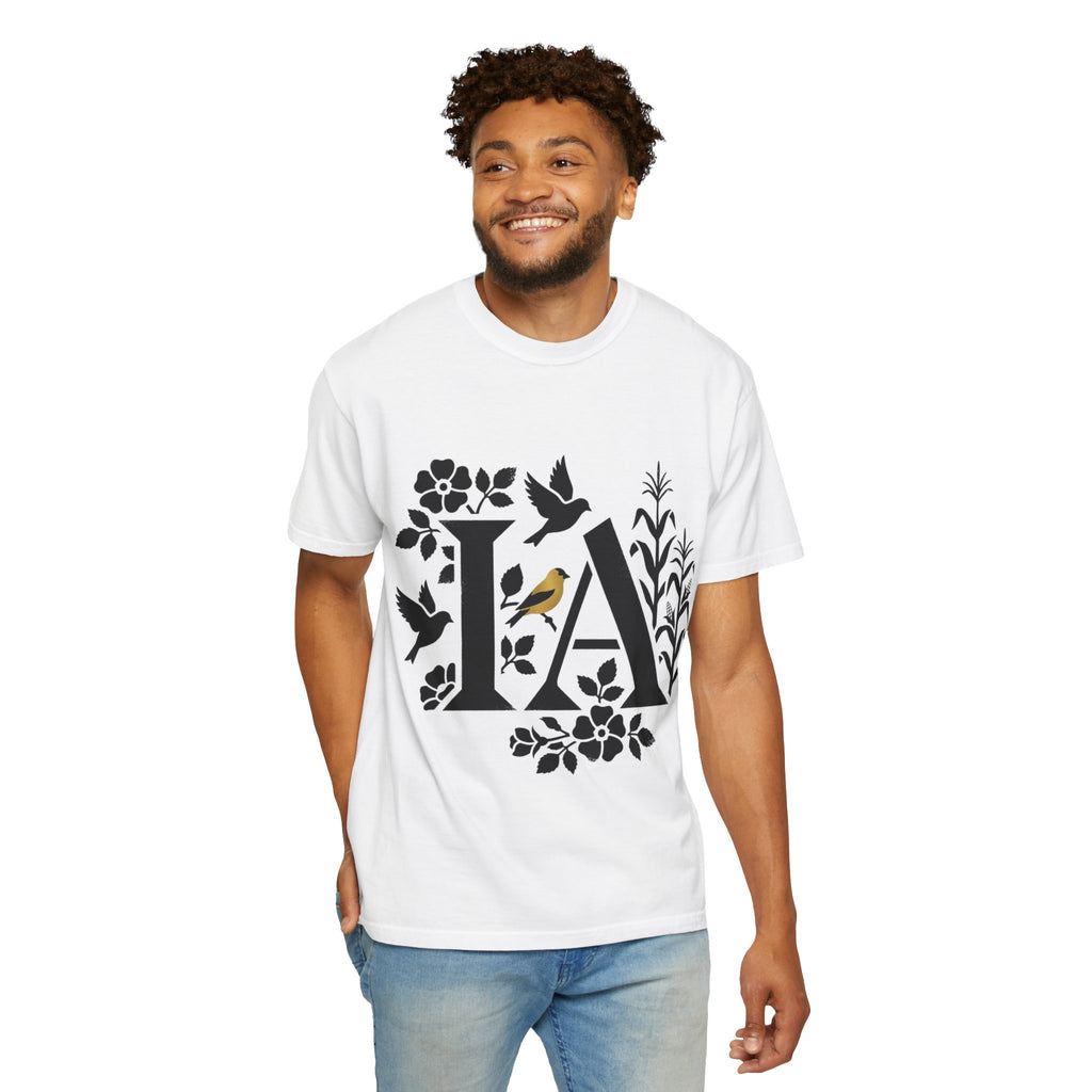 OurStateTees - Iowa IA Botanical Bird T-Shirt — Floral Initial Tee