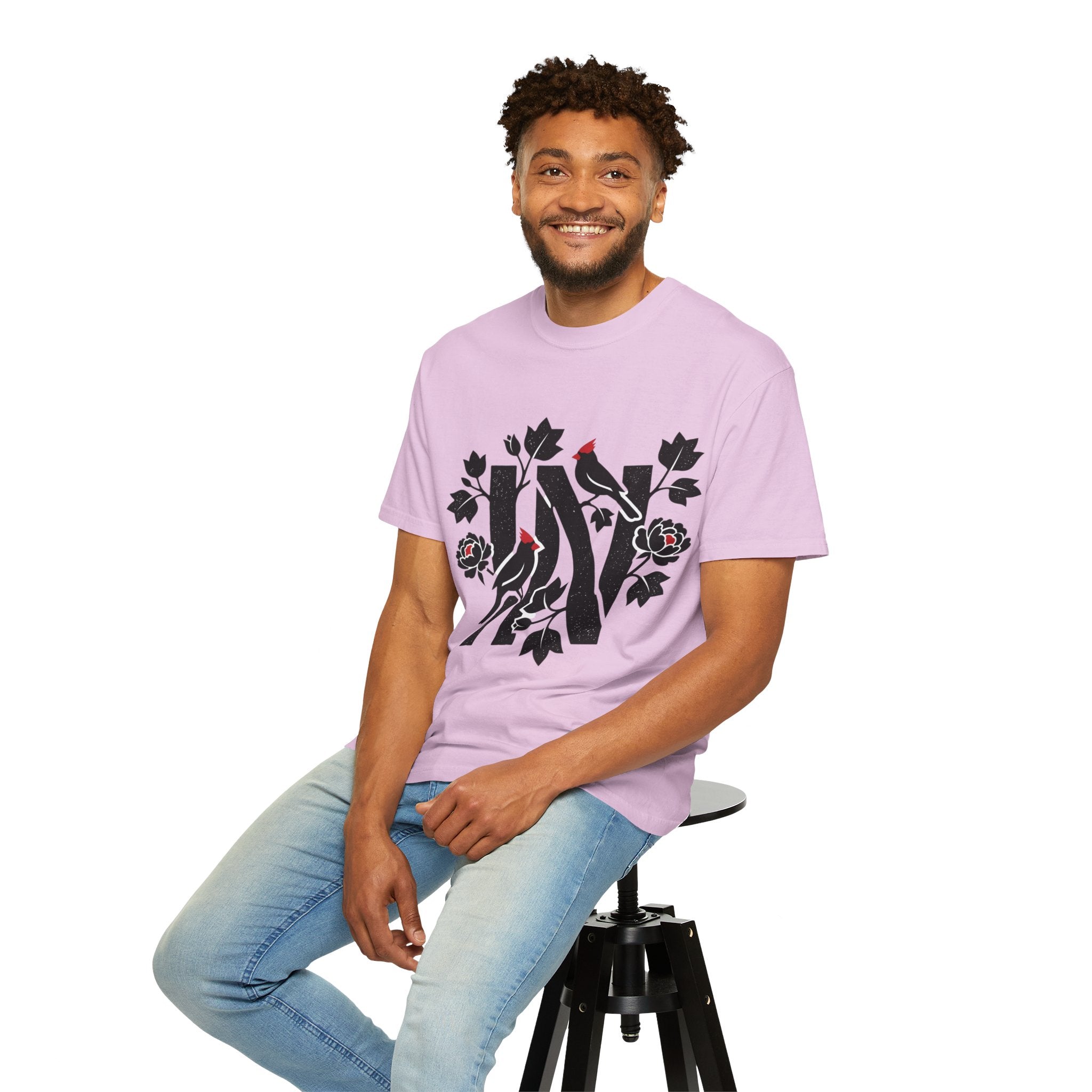 OurStateTees - Indiana IN Cardinal & Floral 'N' Monogram T-Shirt — Botanical Letter Tee