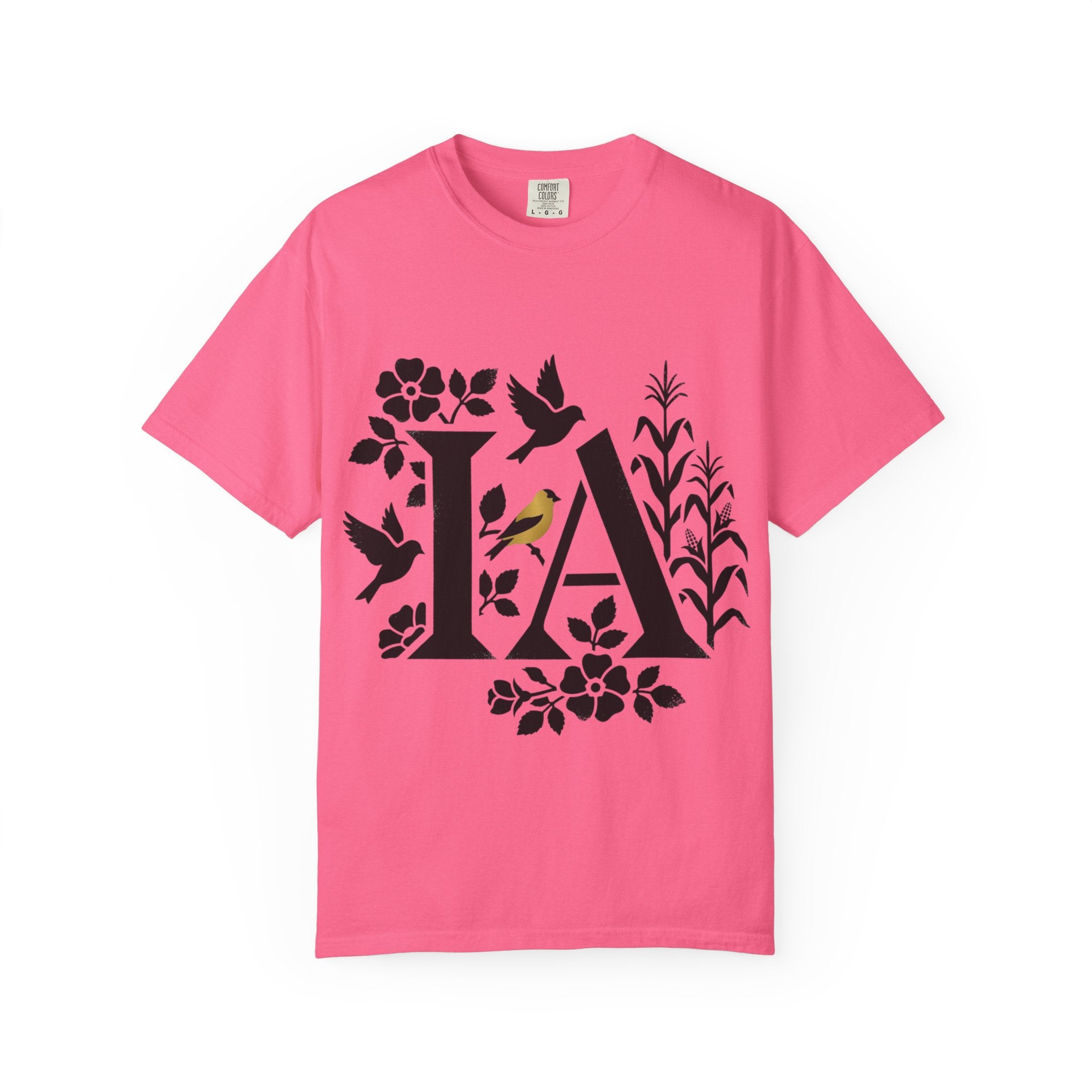 OurStateTees - Iowa IA Botanical Bird T-Shirt — Floral Initial Tee