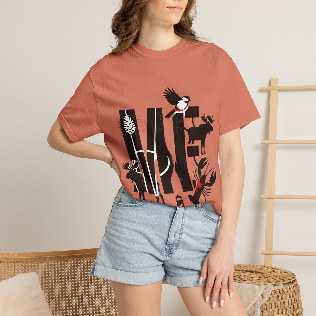 OurStateTees - Maine ME — Maine Wildlife Silhouette Tee (lobster, moose, loon, lighthouse)
