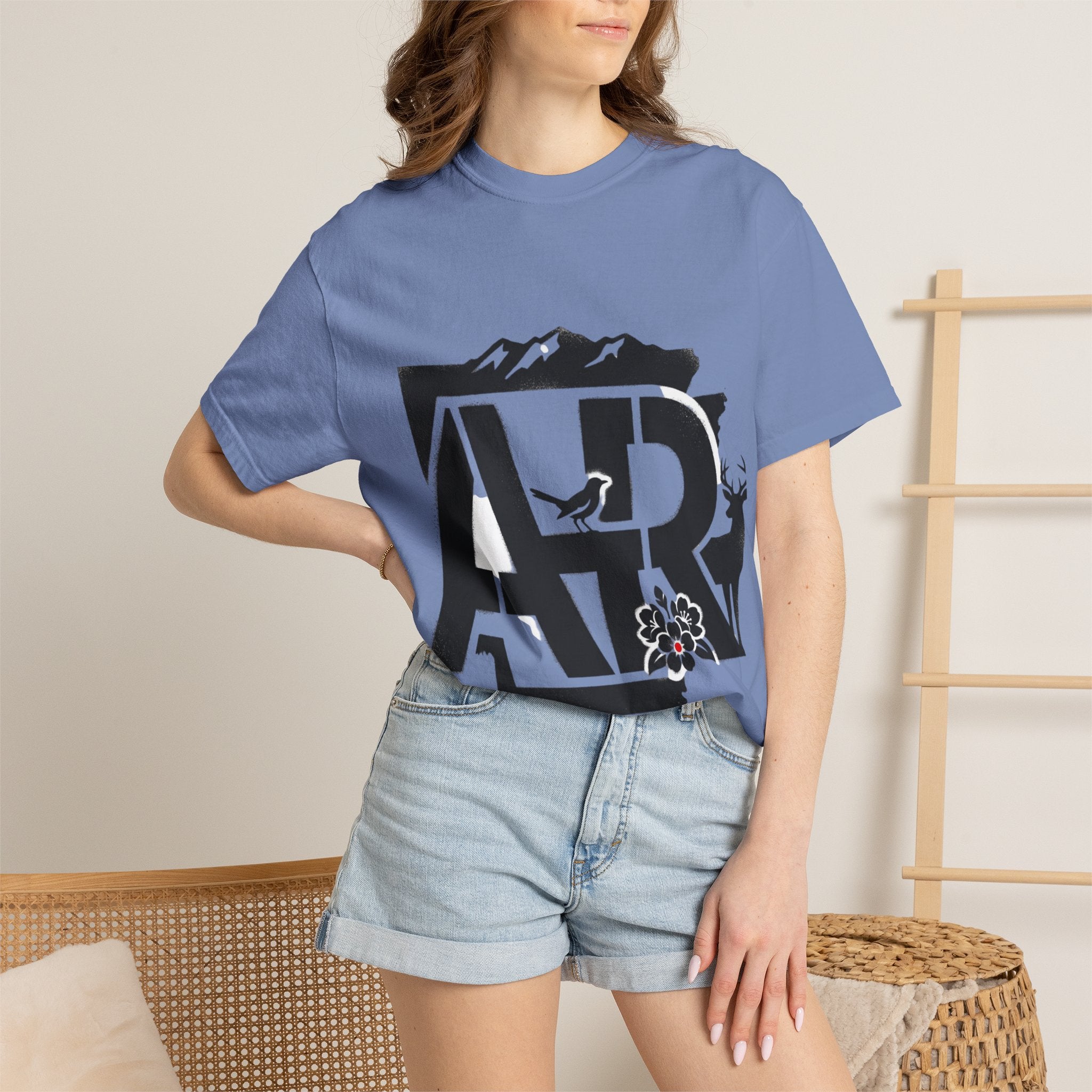 OurStateTees - Arkansas AR Mountain Logo T-Shirt — Nature Bird & Wildflower Graphic