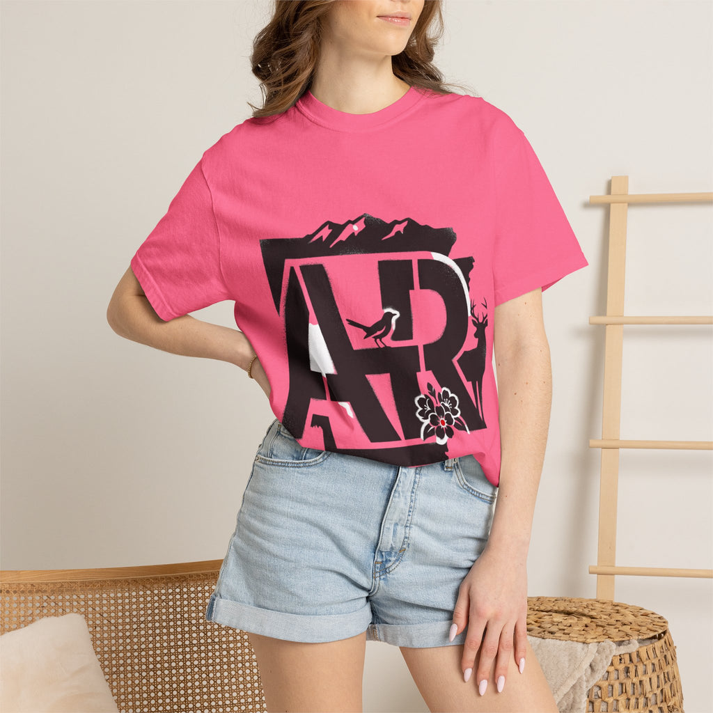 OurStateTees - Arkansas AR Mountain Logo T-Shirt — Nature Bird & Wildflower Graphic