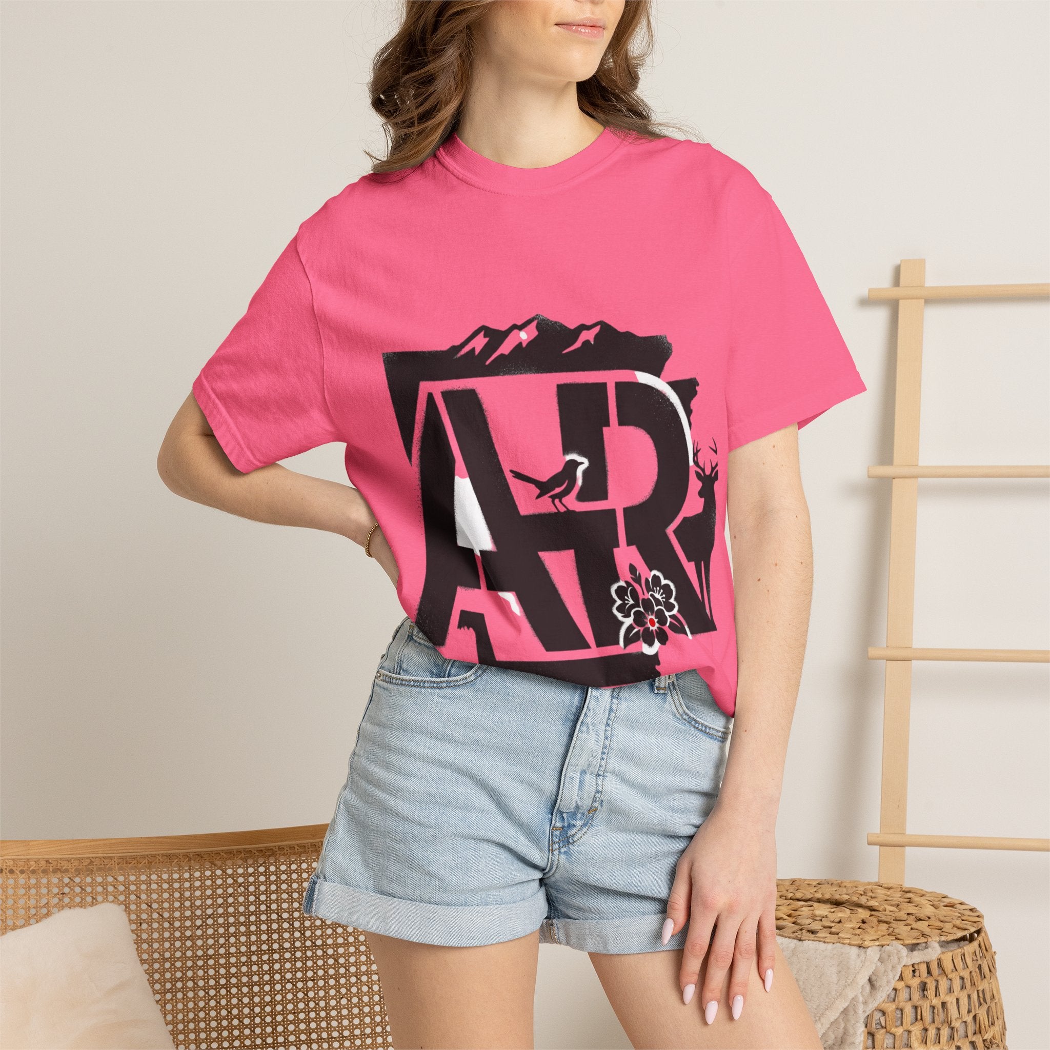 OurStateTees - Arkansas AR Mountain Logo T-Shirt — Nature Bird & Wildflower Graphic