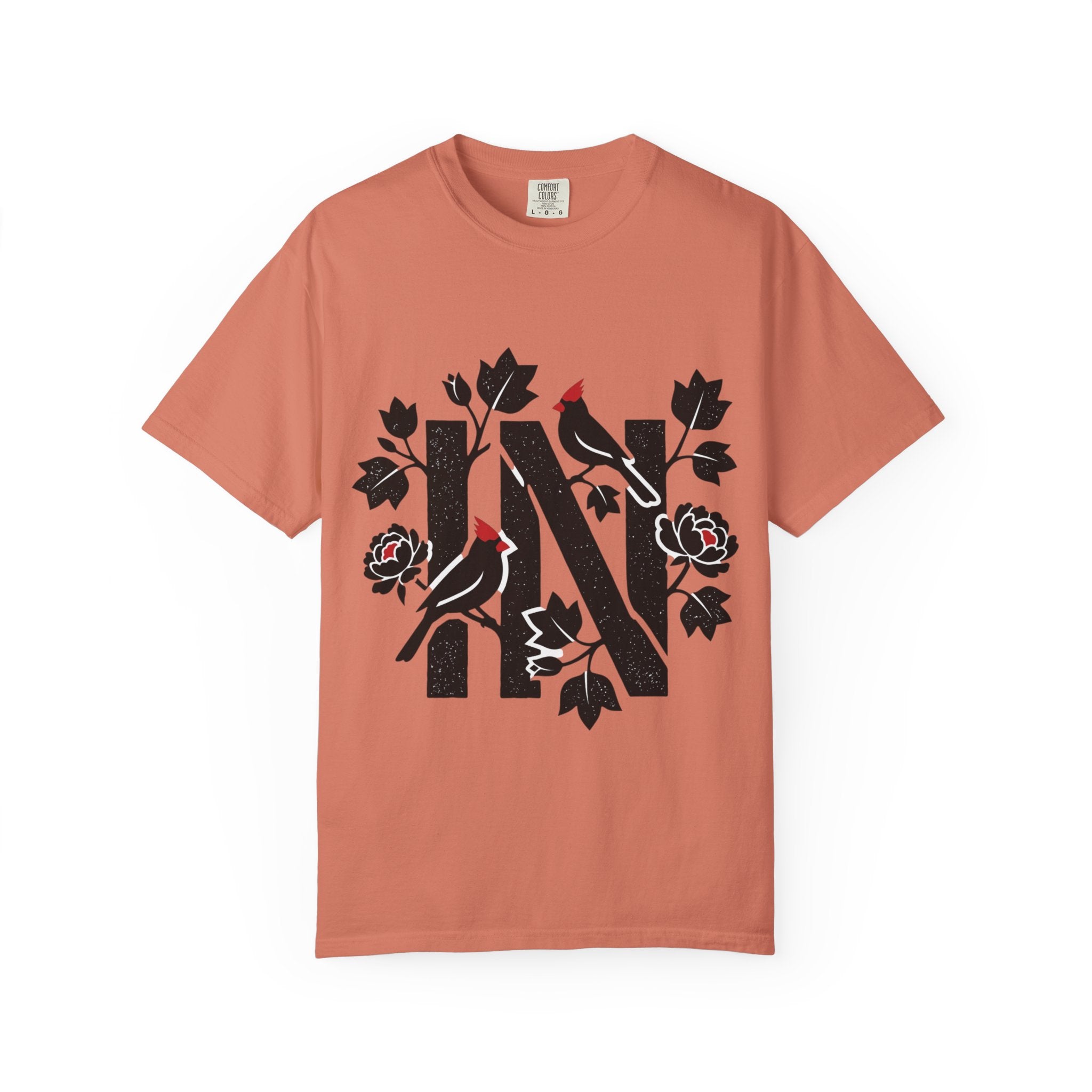 OurStateTees - Indiana IN Cardinal & Floral 'N' Monogram T-Shirt — Botanical Letter Tee