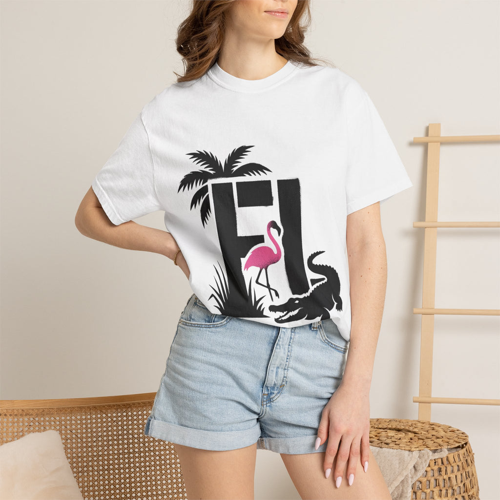 OurState Tees - Florida FL - Tropical Flamingo & Alligator Graphic