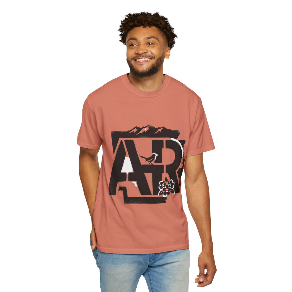 OurStateTees - Arkansas AR Mountain Logo T-Shirt — Nature Bird & Wildflower Graphic