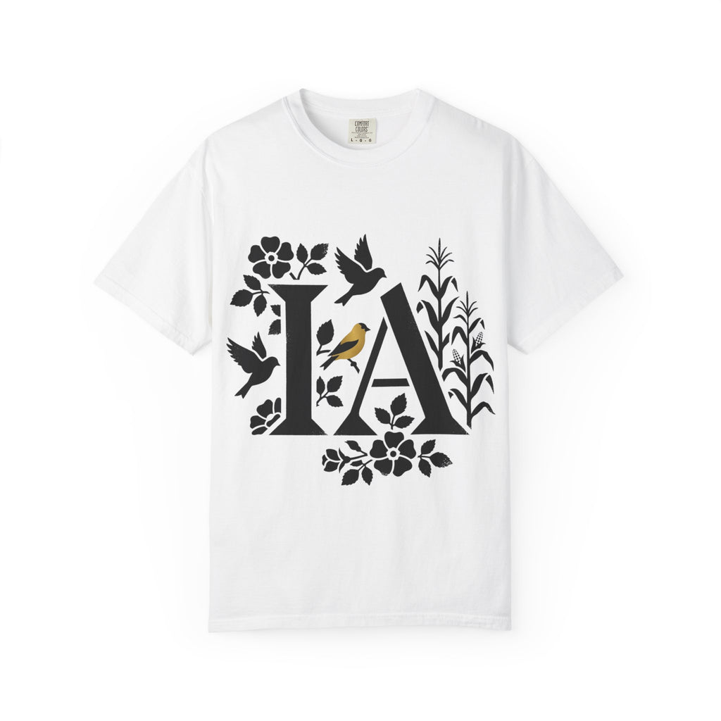 OurStateTees - Iowa IA Botanical Bird T-Shirt — Floral Initial Tee