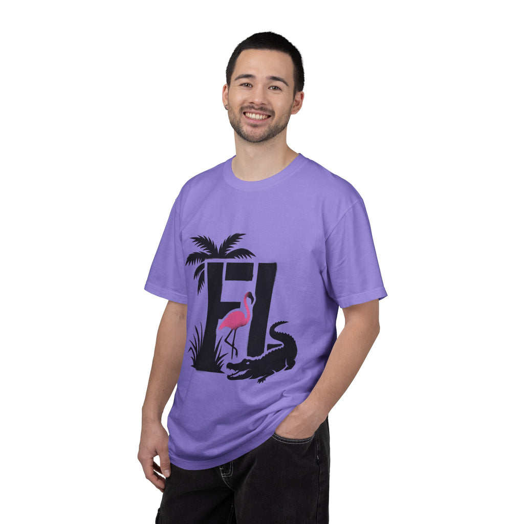 OurState Tees - Florida FL - Tropical Flamingo & Alligator Graphic