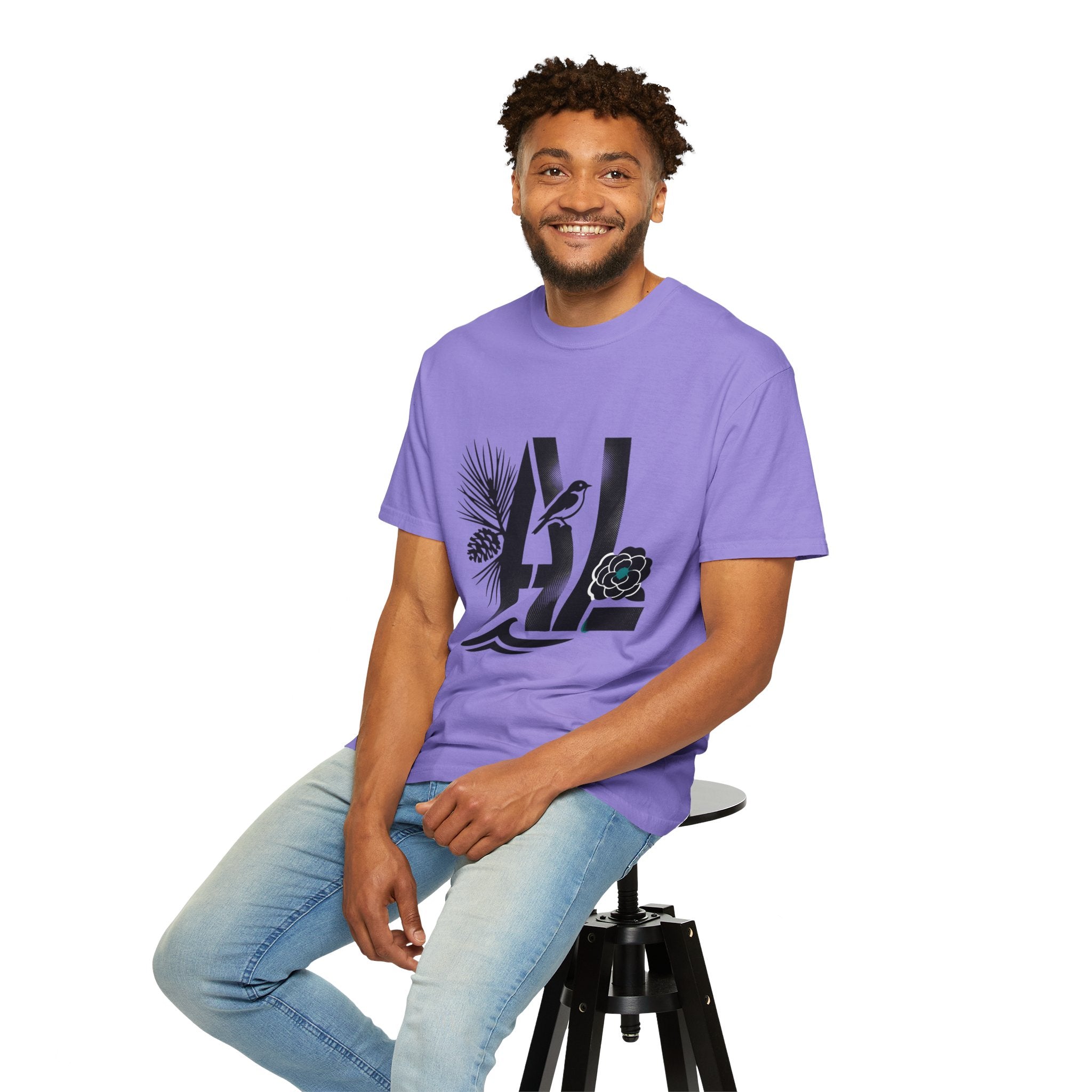 OurStateTees - Alabama AL Botanical Graphic T-Shirt — California Palm, Flower & Bird Design