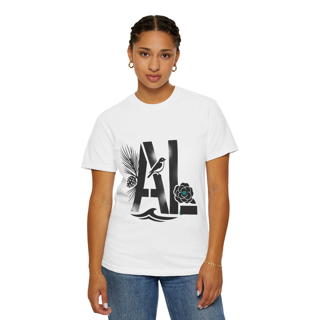 OurStateTees - Alabama AL Botanical Graphic T-Shirt — California Palm, Flower & Bird Design