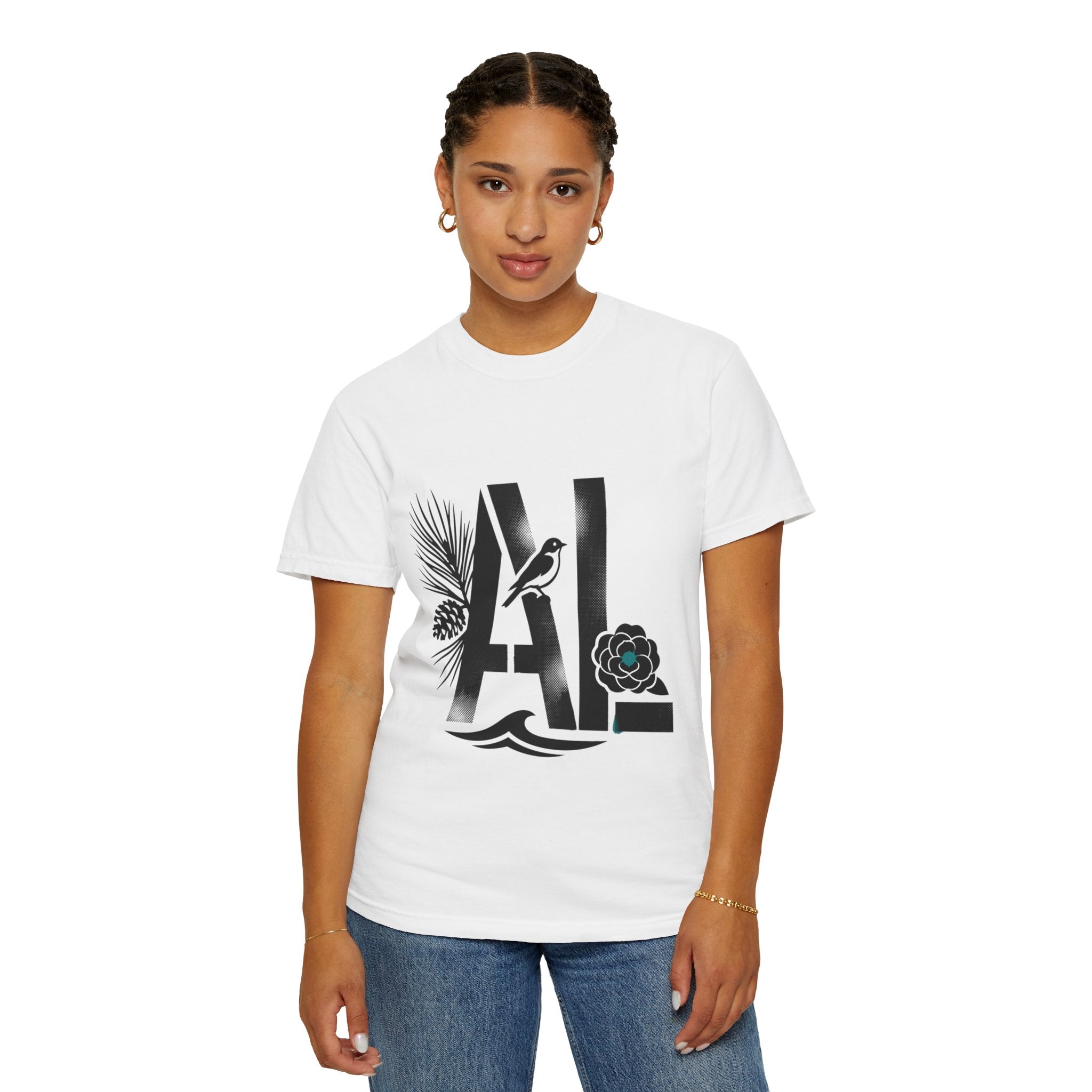 OurStateTees - Alabama AL Botanical Graphic T-Shirt — California Palm, Flower & Bird Design