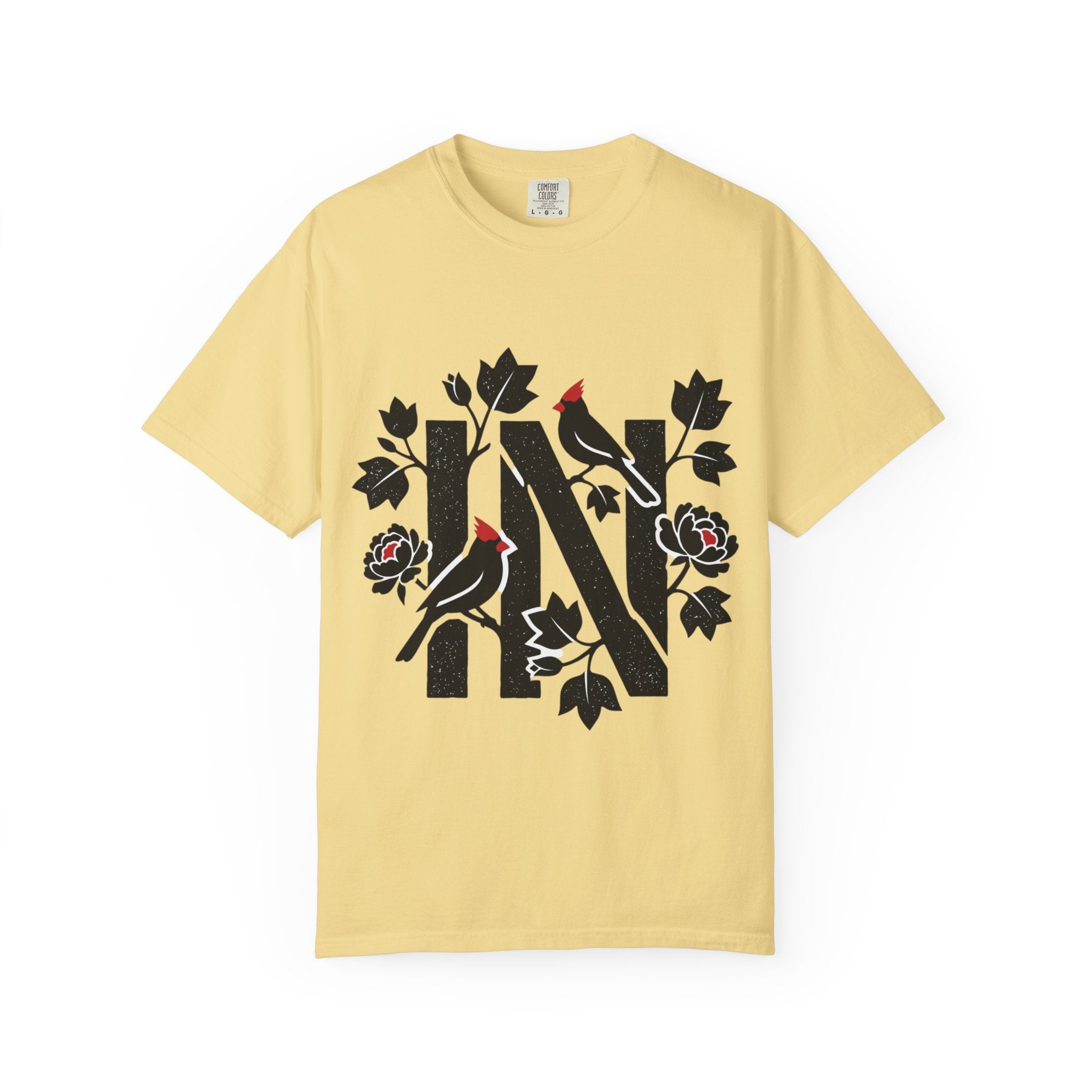 OurStateTees - Indiana IN Cardinal & Floral 'N' Monogram T-Shirt — Botanical Letter Tee