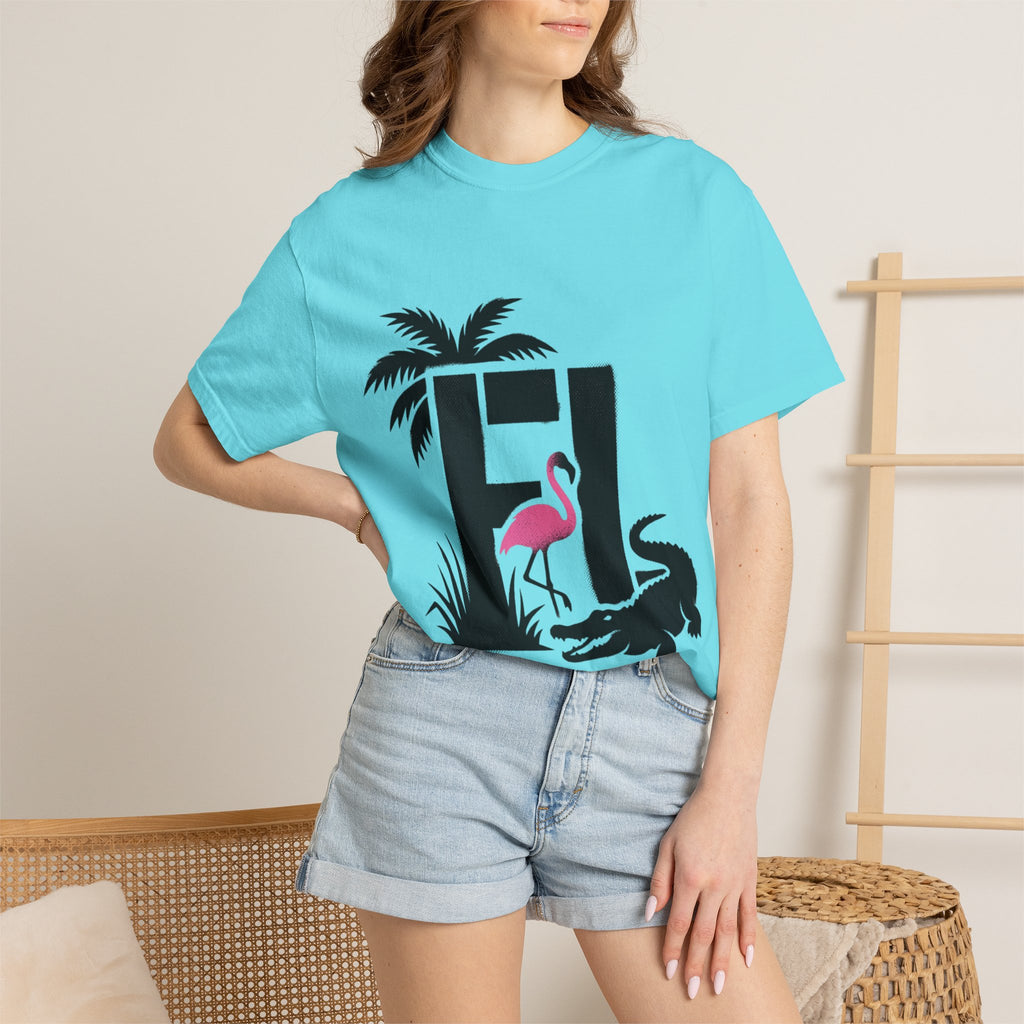 OurState Tees - Florida FL - Tropical Flamingo & Alligator Graphic
