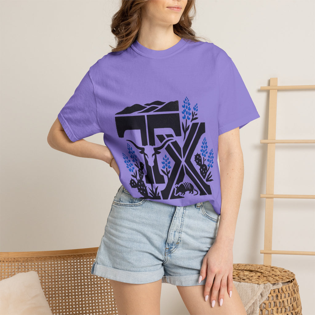 OurStateTees - TX Texas Southwestern Tee — Longhorn, Armadillo & Bluebonnet Graphic T-Shirt