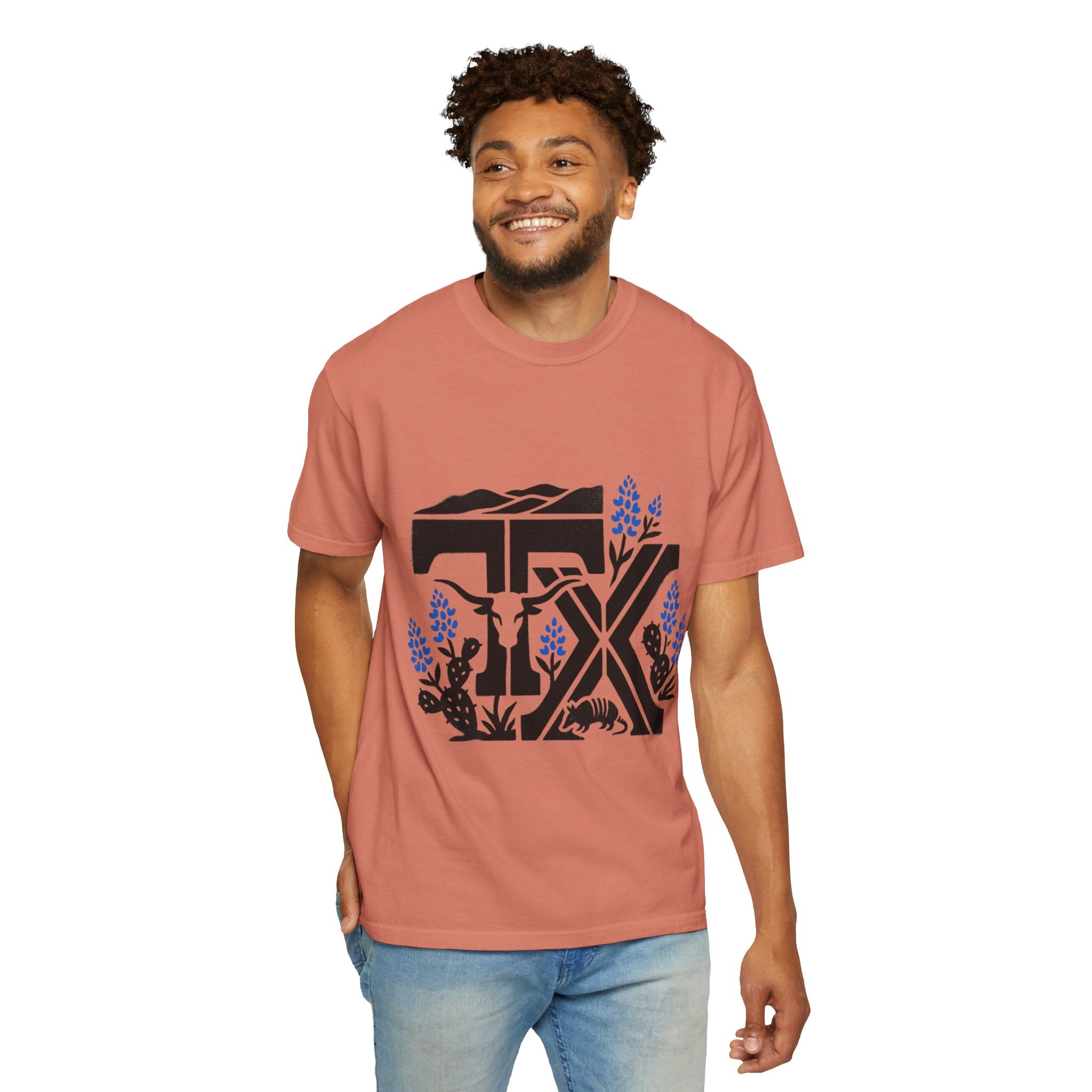 OurStateTees - TX Texas Southwestern Tee — Longhorn, Armadillo & Bluebonnet Graphic T-Shirt