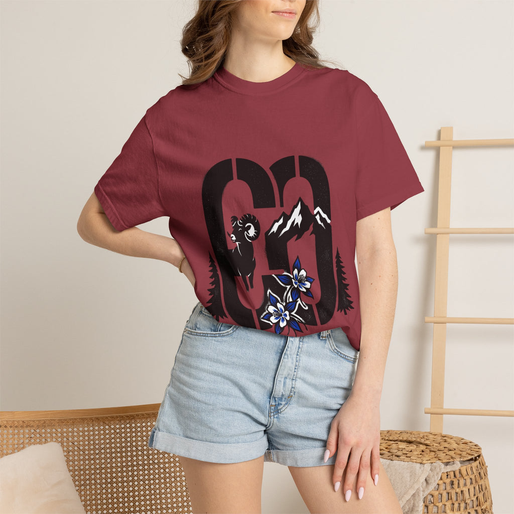 OurStateTees - Colorado CO Rocky Mountain Anniversary Tee — Mountain Goat & Wildflower Graphic T-Shirt