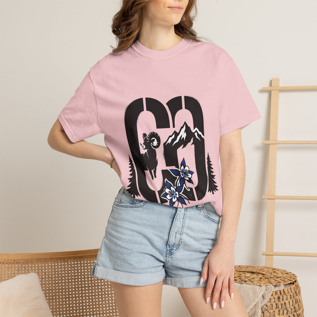 OurStateTees - Colorado CO Rocky Mountain Anniversary Tee — Mountain Goat & Wildflower Graphic T-Shirt